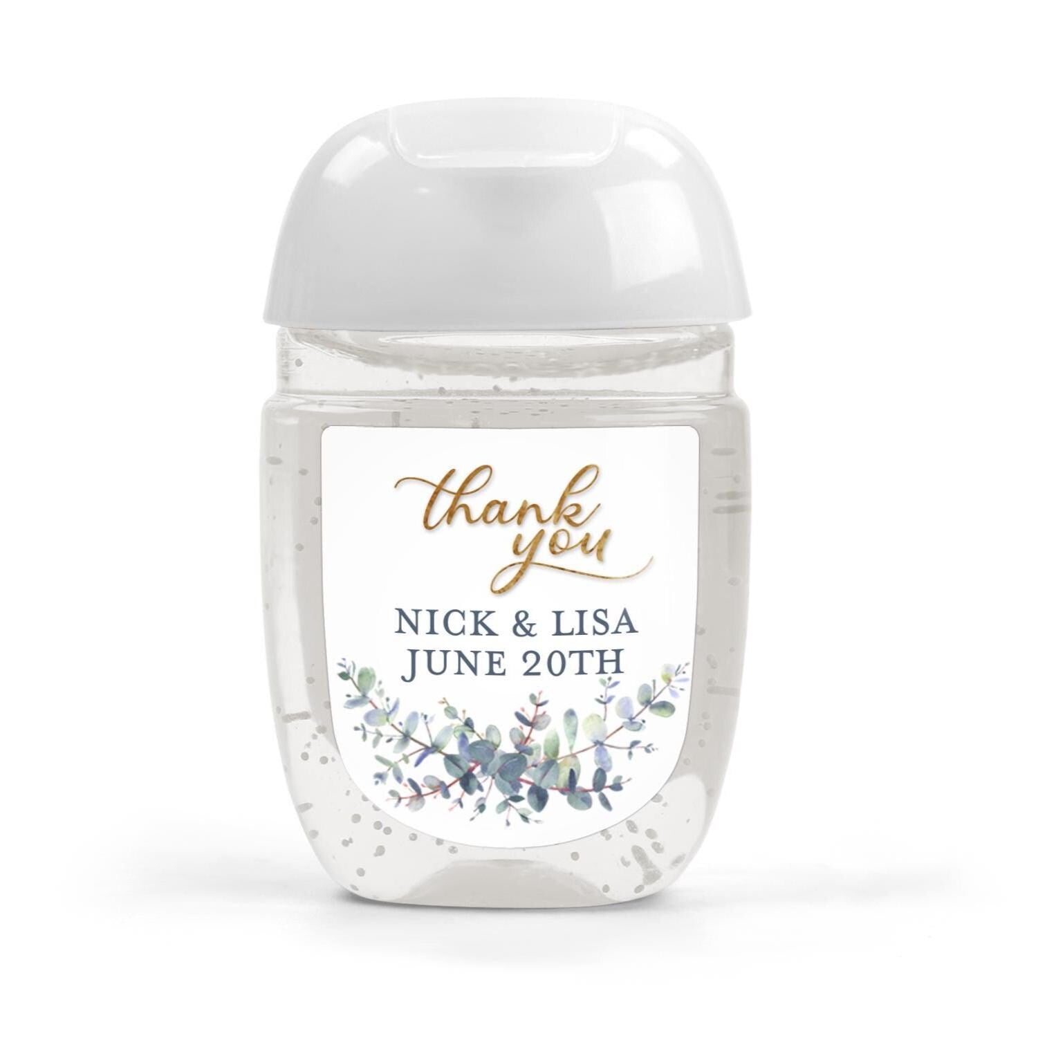 Greenery Sanitizer Thank You Stickers, Personalized Stickers for Favors, Wedding Favor Shower Favor with Eucalyptus, Bridal Shower Labels