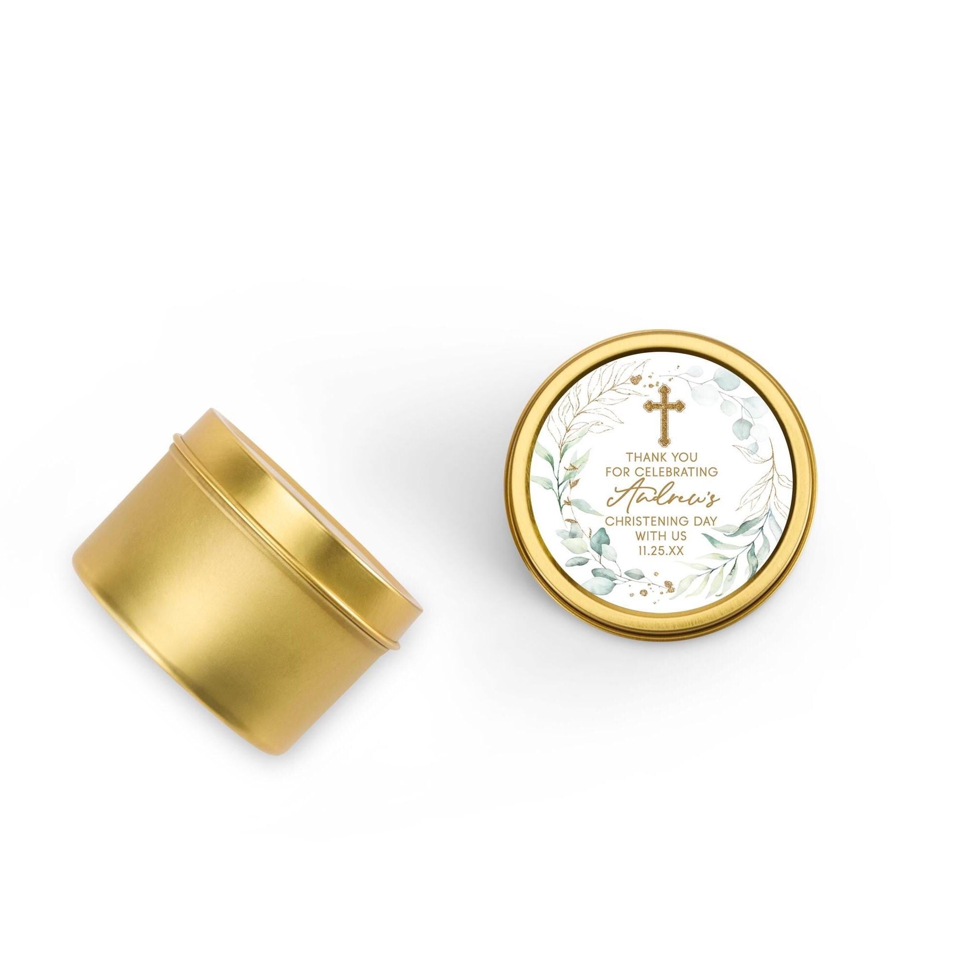 Baptism Cross Candle Favors, Confirmation or Christening Favors, Cross Candle Favors for Guests, Set of 10 4oz Gold Candle Tins