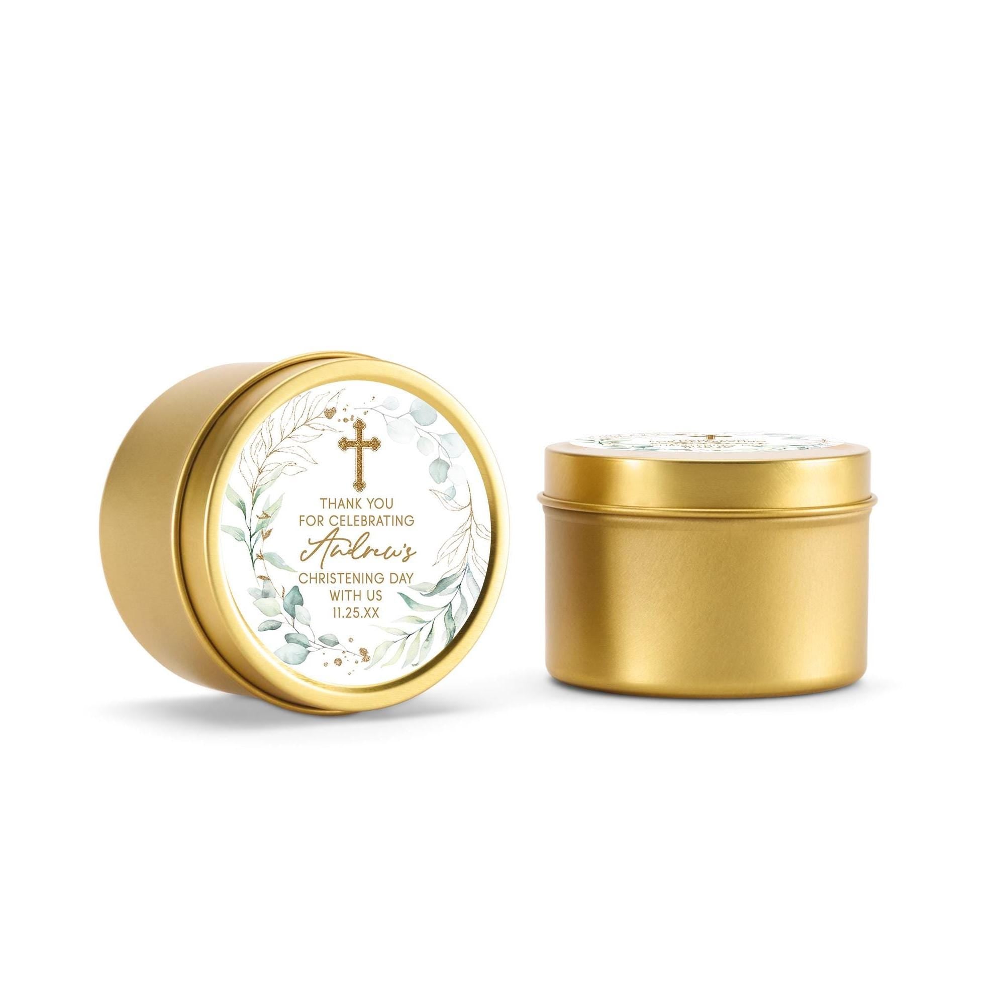 Baptism Cross Candle Favors, Confirmation or Christening Favors, Cross Candle Favors for Guests, Set of 10 4oz Gold Candle Tins