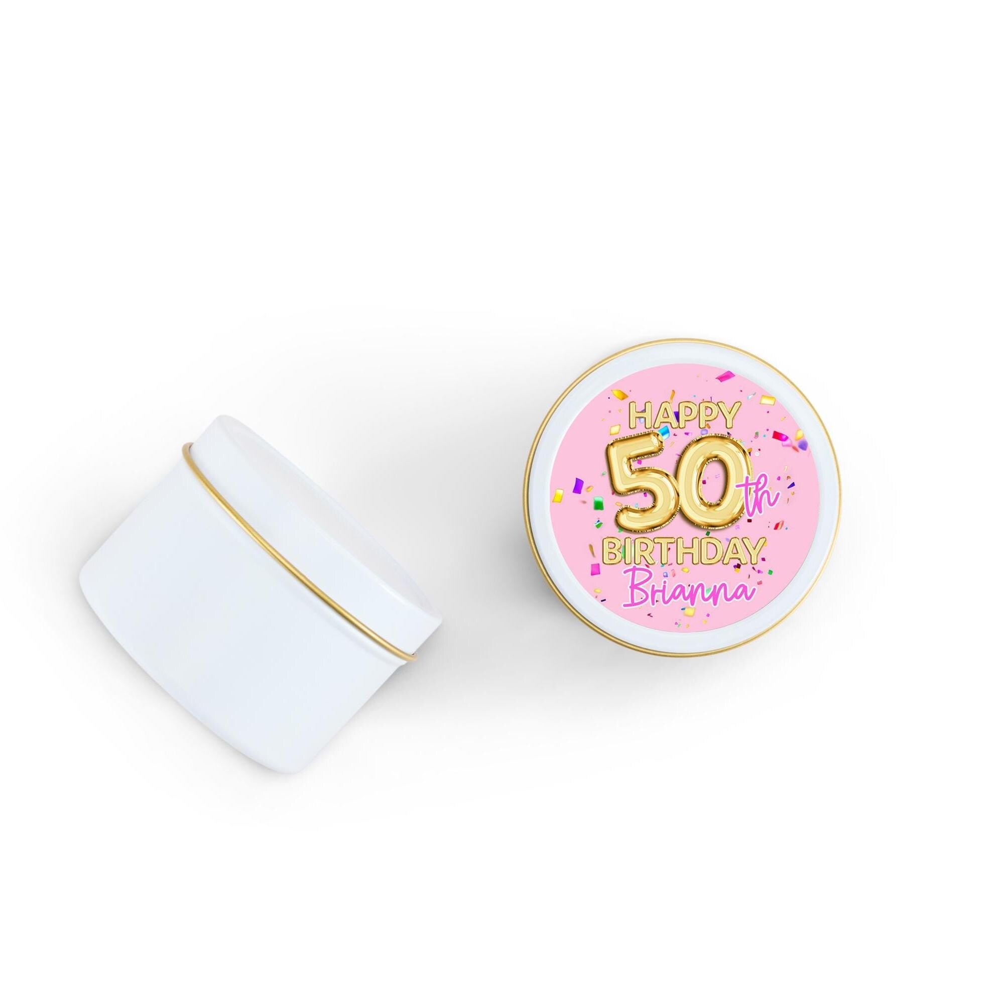 Gold Balloon Birthday Candle Favor, Pink Birthday Gift - 21, 30, 40, 50, Set of 10 4oz White Candle Tins