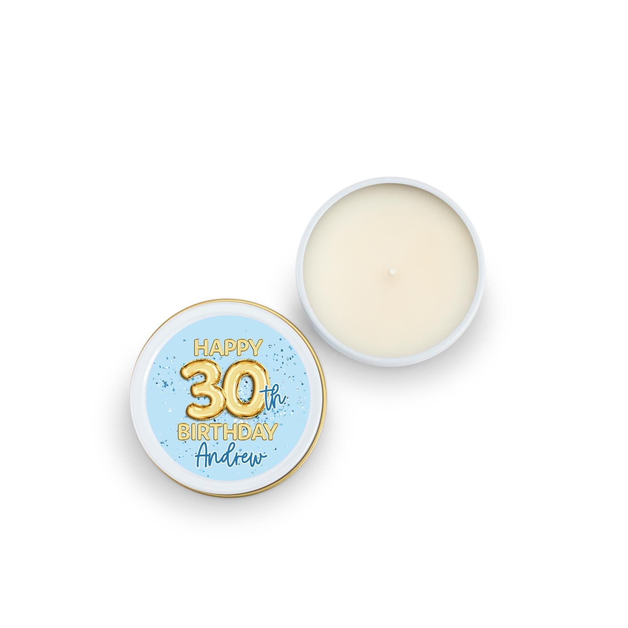Gold Balloon Birthday Candle Favor, Blue Birthday Gift - 21, 30, 40, 50, Set of 10 4oz White Candle Tins