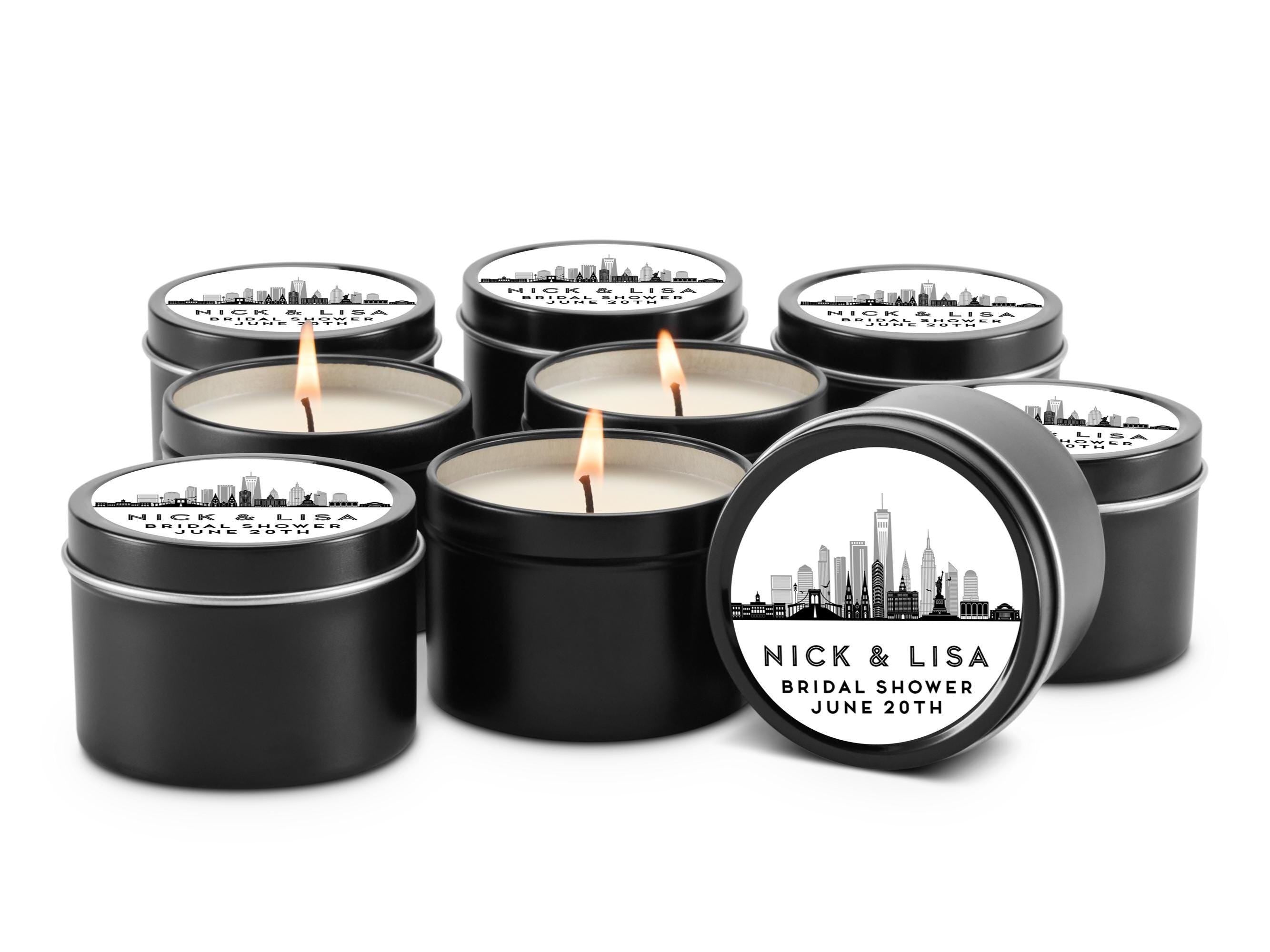New York City Skyline Wedding Favors, Bulk Favors for Guests, Set of 10 4 oz Candle Tins, Personalized Wedding Gift, Bridal Shower Favors