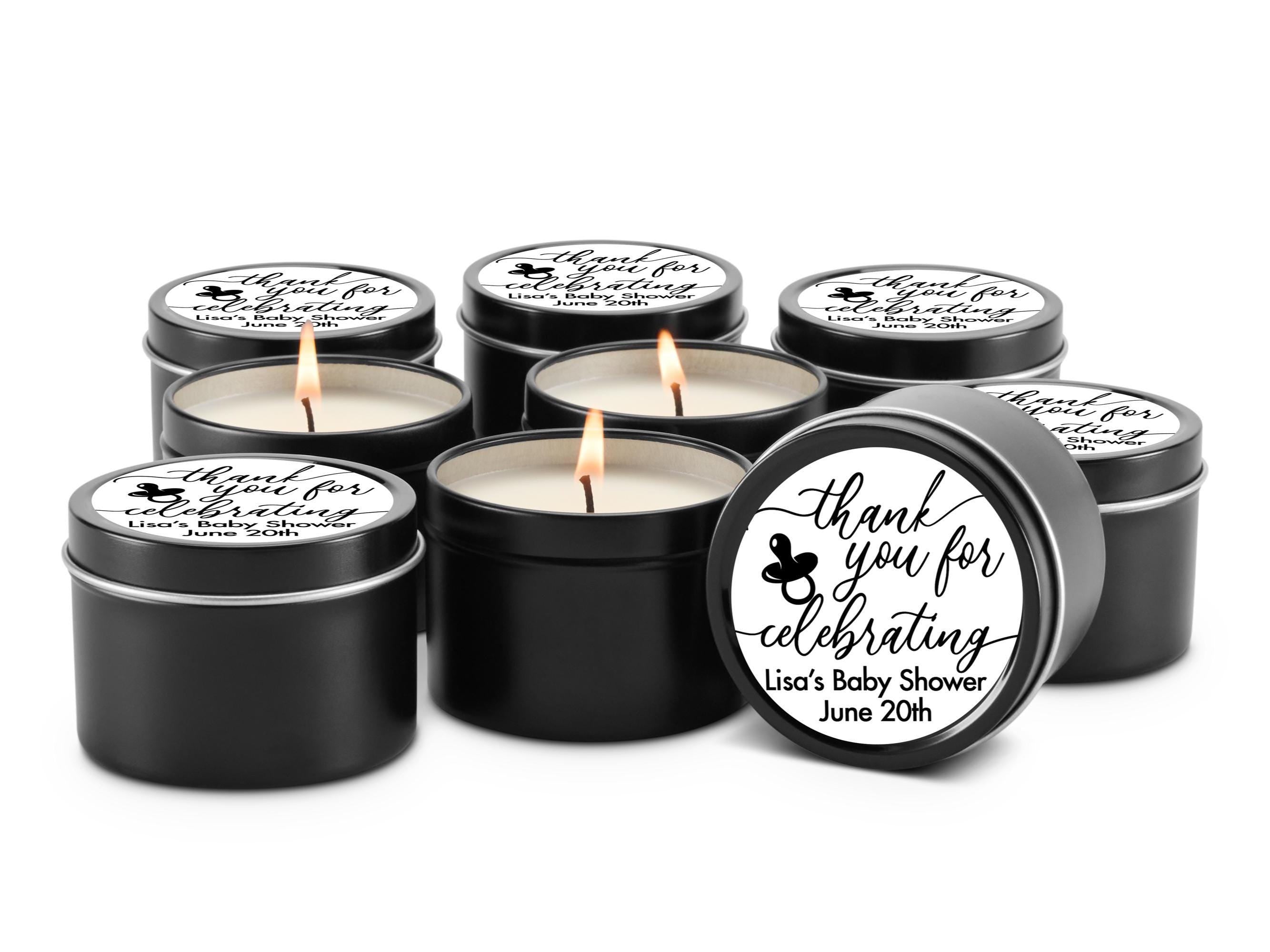 Thank You For Celebrating Baby Favors, Happy Birthday Candles, Set of 10 4oz Candle Tins, Personalized Baby Shower Gift