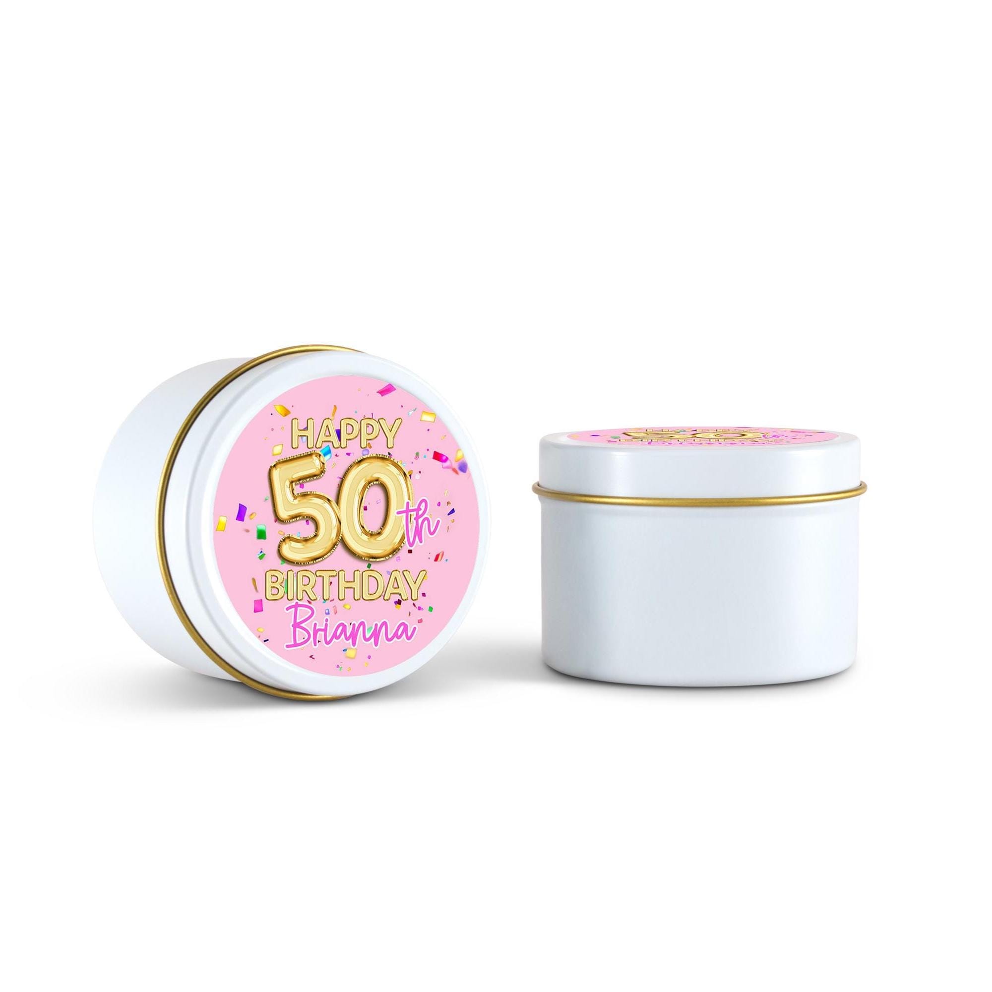 Gold Balloon Birthday Candle Favor, Pink Birthday Gift - 21, 30, 40, 50, Set of 10 4oz White Candle Tins