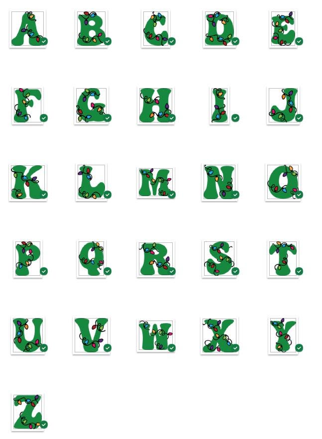 Christmas Lights Name Stickers, Alphabet Labels for Kids Xmas, Initial Christmas Present Labels