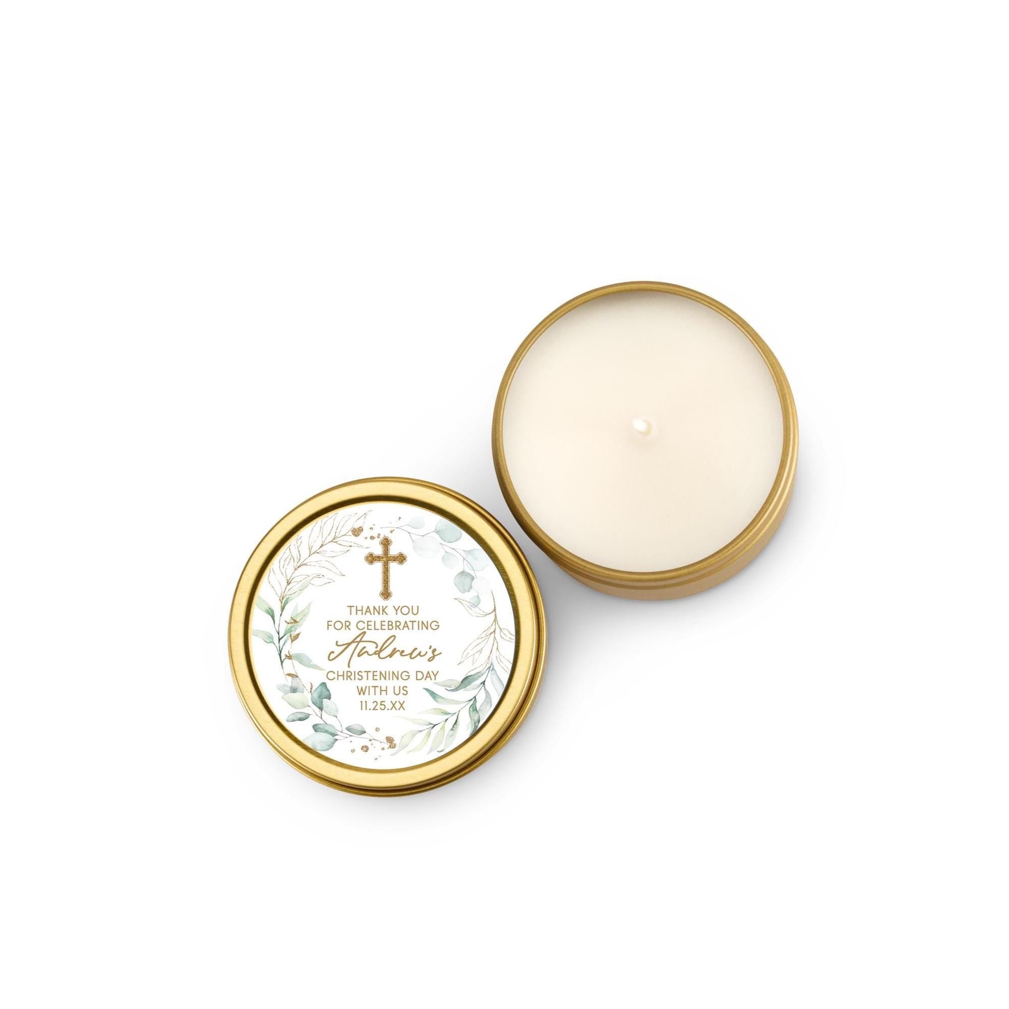 Baptism Cross Candle Favors, Confirmation or Christening Favors, Cross Candle Favors for Guests, Set of 10 4oz Gold Candle Tins
