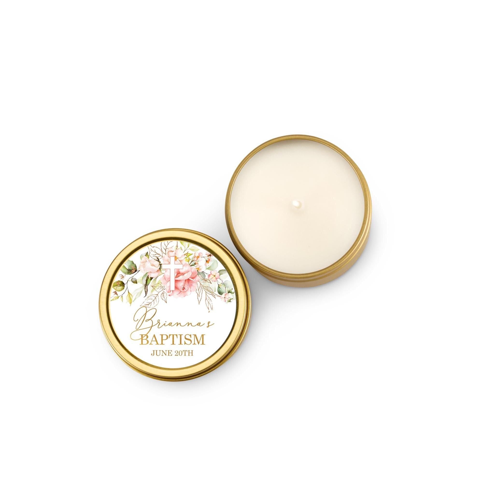 Baptism Cross Candle Favors, Confirmation or Christening Favors, Candle Favors for Guests, Set of 10 4oz Gold Candle Tins