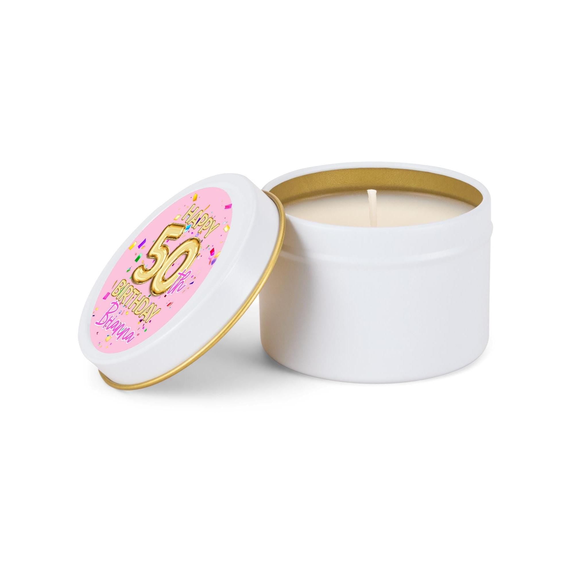 Gold Balloon Birthday Candle Favor, Pink Birthday Gift - 21, 30, 40, 50, Set of 10 4oz White Candle Tins