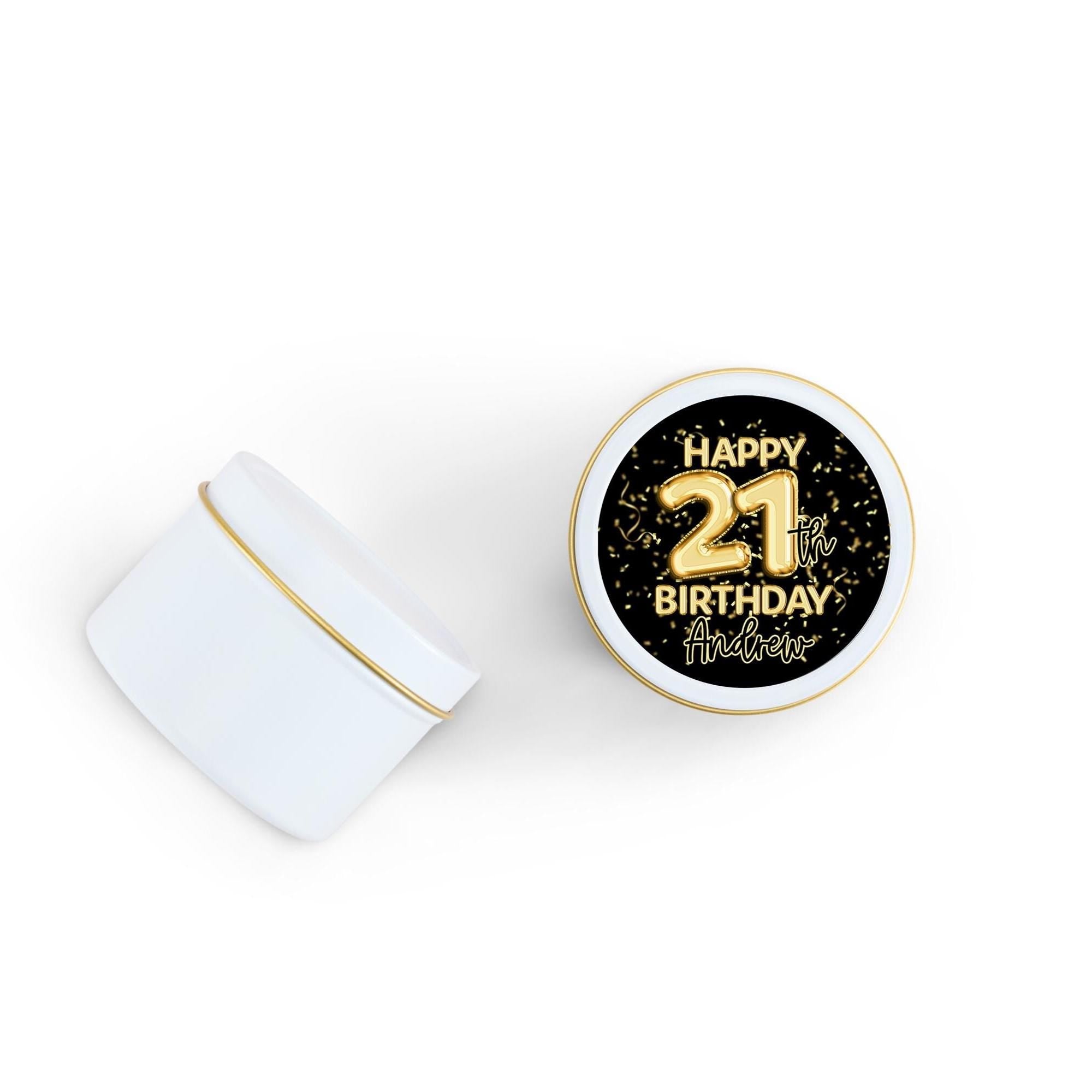 Gold Balloon Birthday Candle Favor, Birthday Gift - 21, 30, 40, 50, Set of 10 4oz White Candle Tins