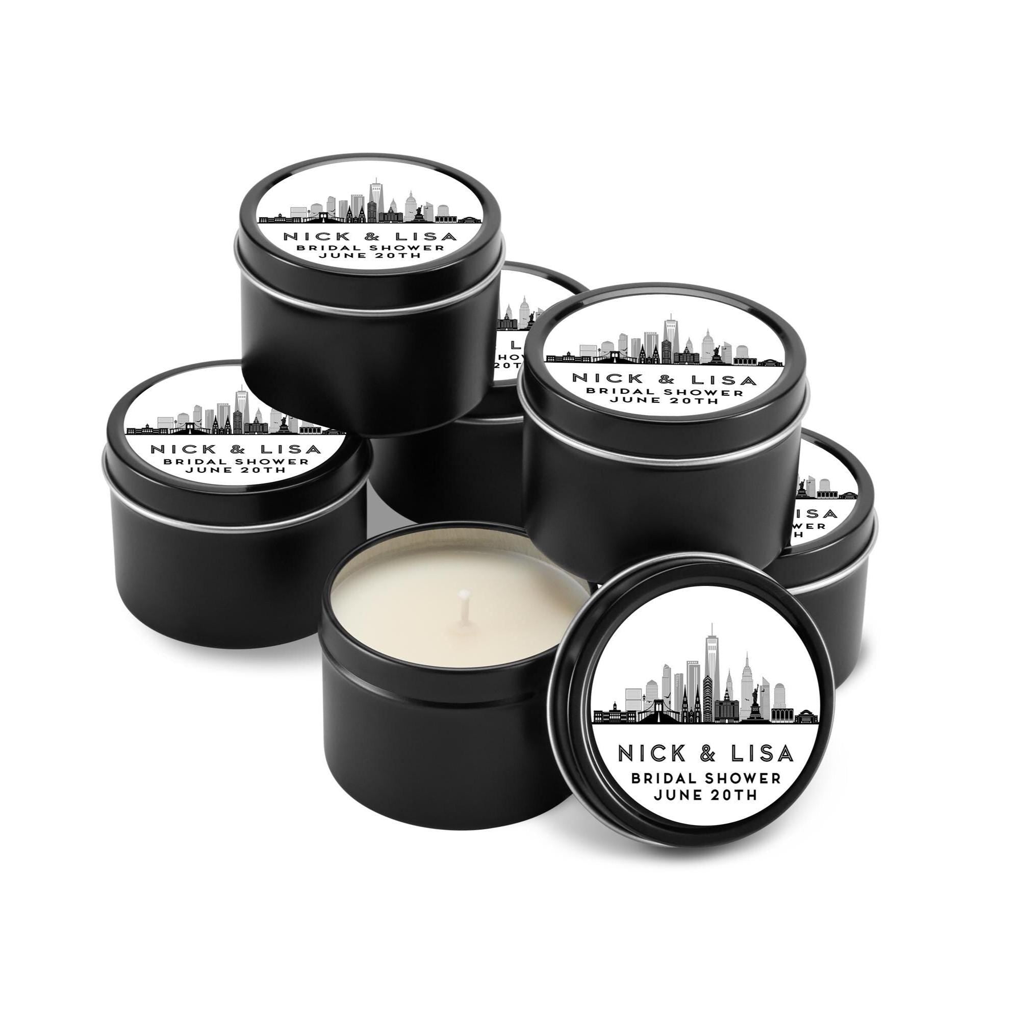 New York City Skyline Wedding Favors, Bulk Favors for Guests, Set of 10 4 oz Candle Tins, Personalized Wedding Gift, Bridal Shower Favors