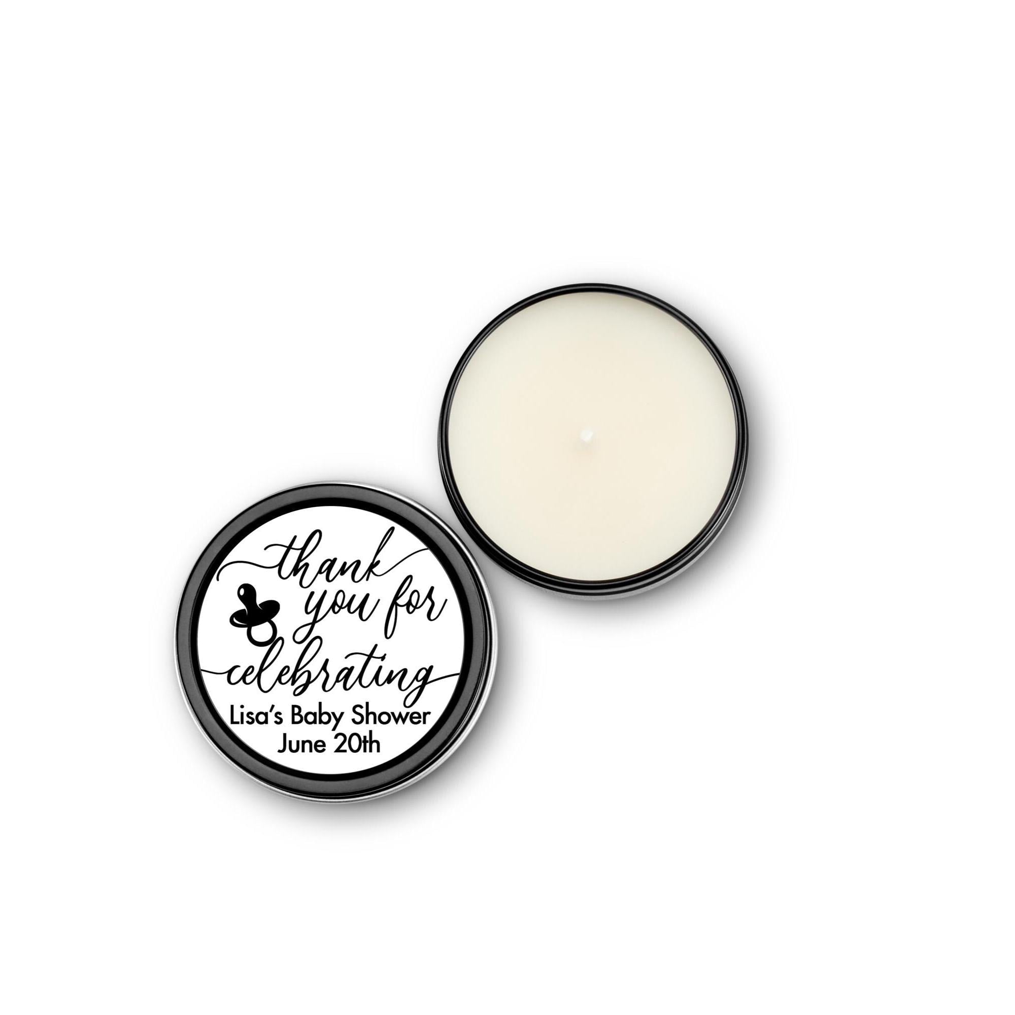 Thank You For Celebrating Baby Favors, Happy Birthday Candles, Set of 10 4oz Candle Tins, Personalized Baby Shower Gift