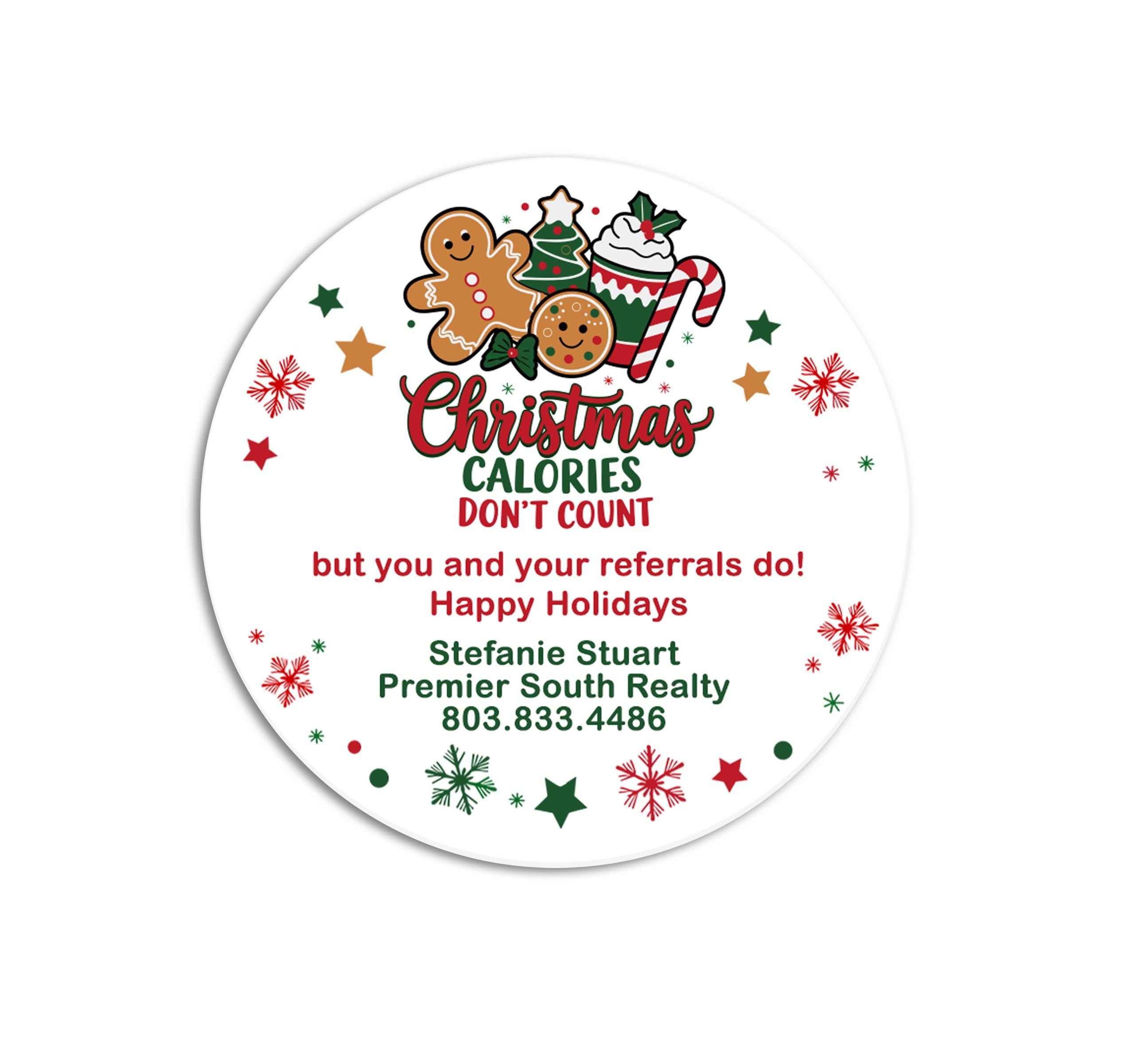 Christmas Calories Don't Count Stickers, Personalized Round Holiday Labels