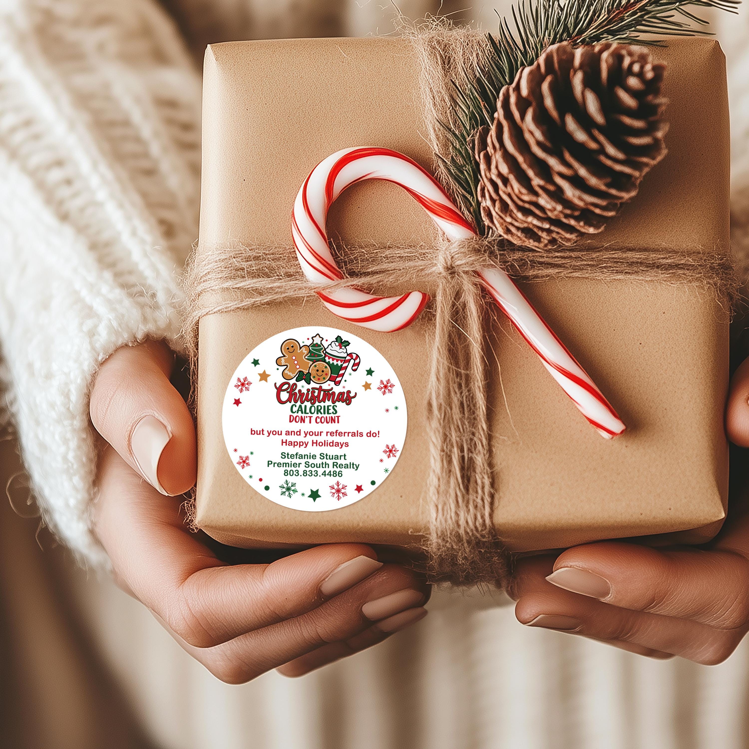 Christmas Calories Don't Count Stickers, Personalized Round Holiday Labels
