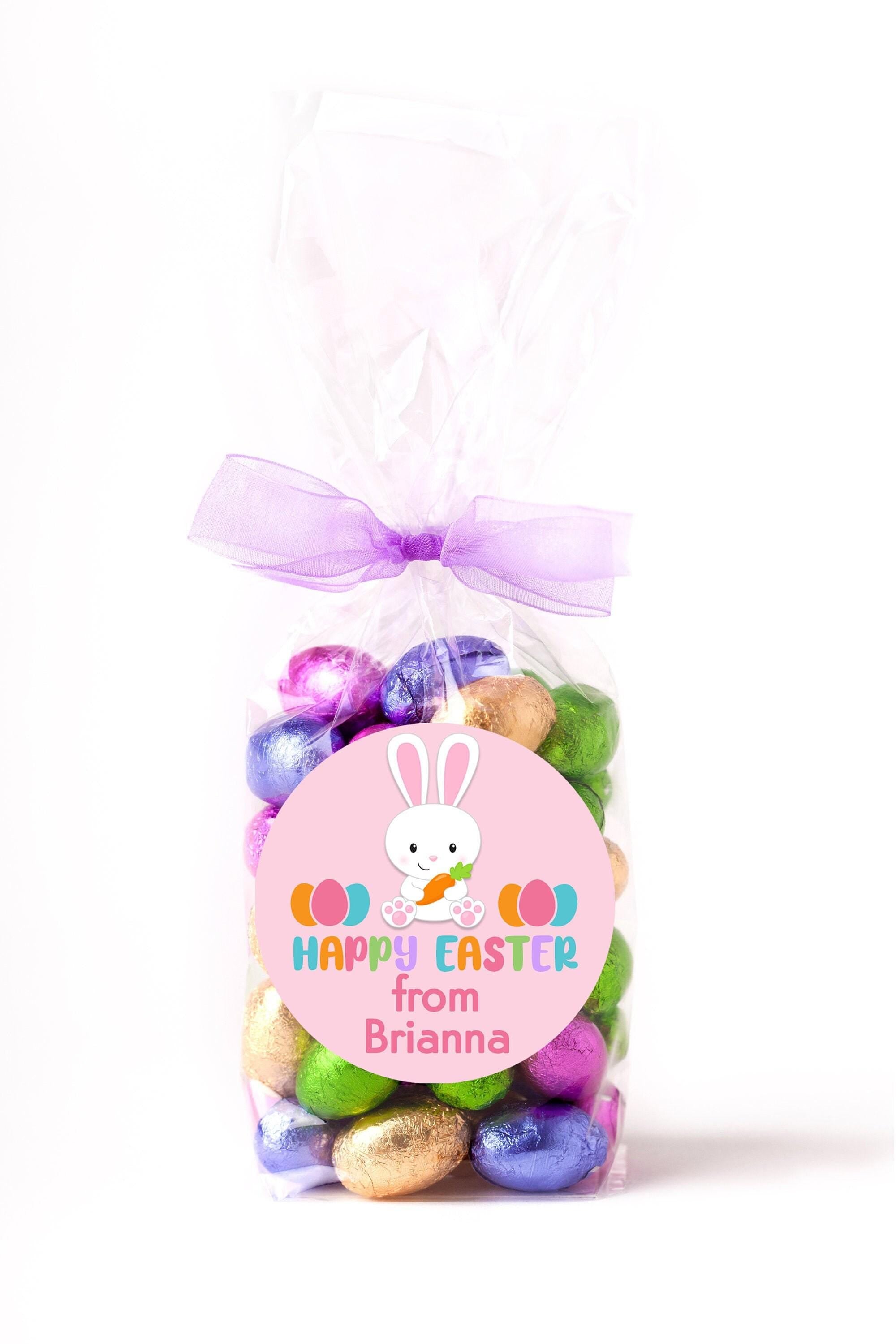 Easter Stickers, Pink Bunny Carrot Eggs, Personalized Easter Stickers, Kids Easter Treat Bags, Easter Labels for Favors, Easter Classroom
