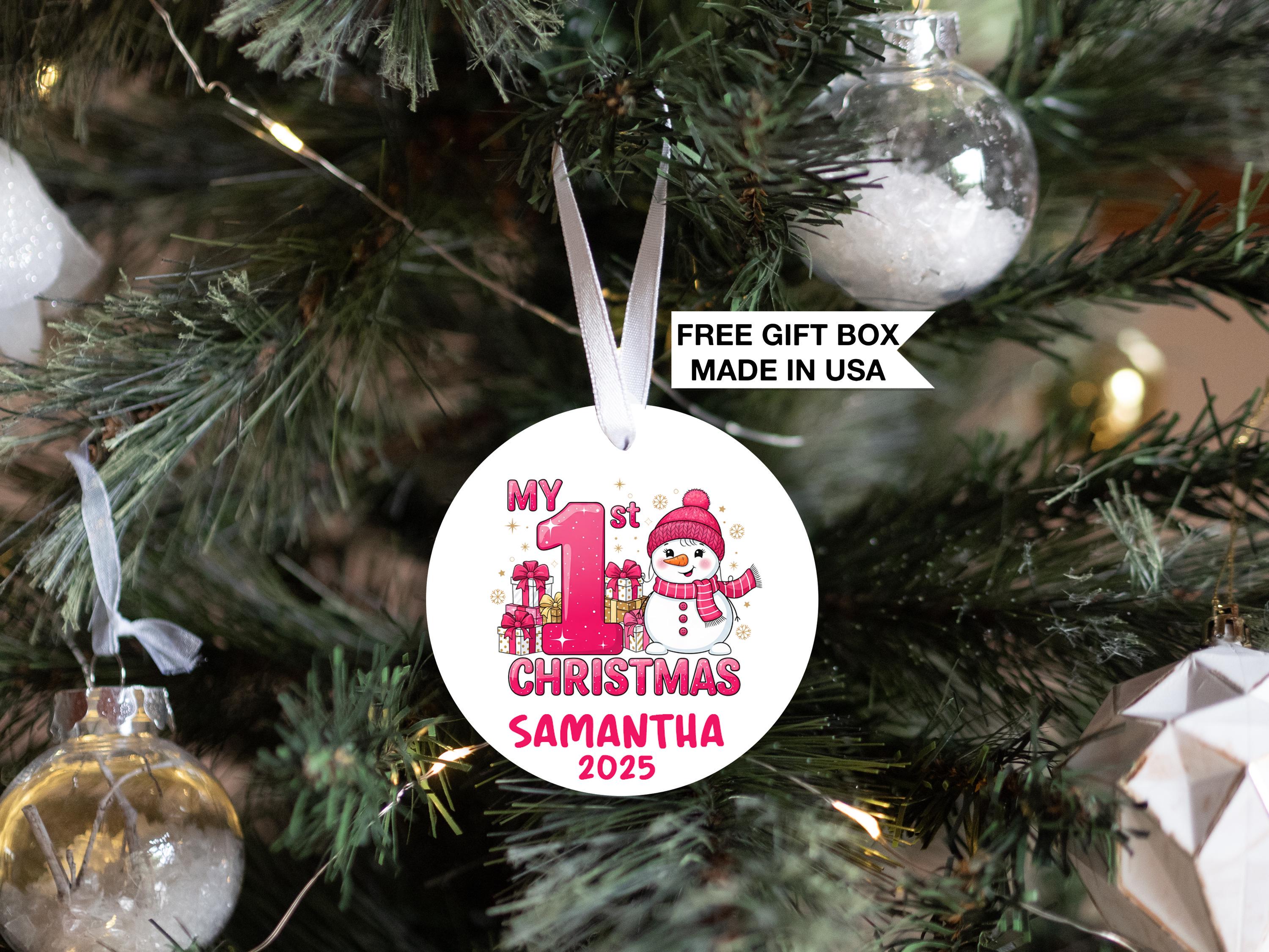 Baby's First Christmas Ornament, Personalized Baby Girl Snowman First Christmas
