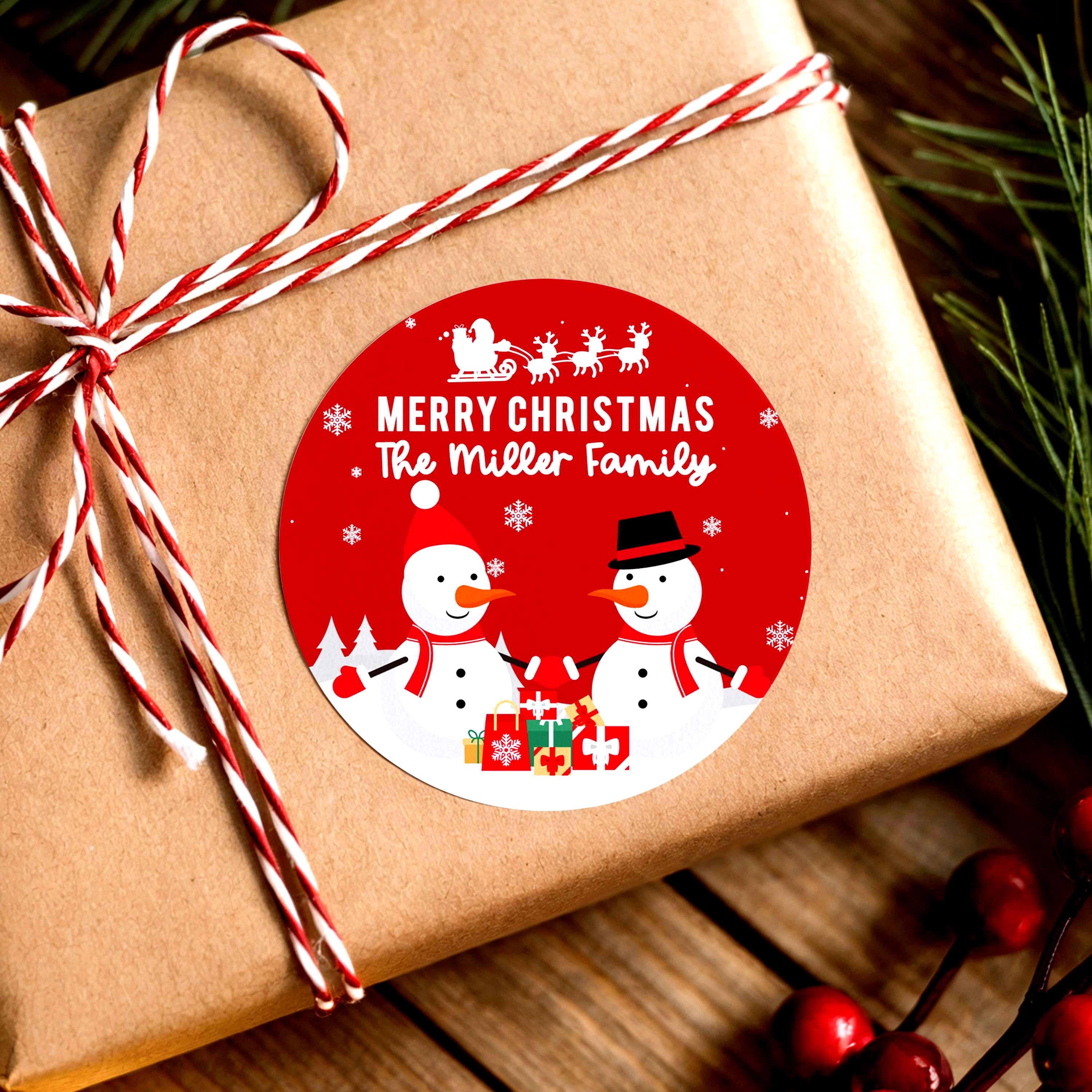 Christmas Snowman Stickers, Personalized Round Holiday Labels