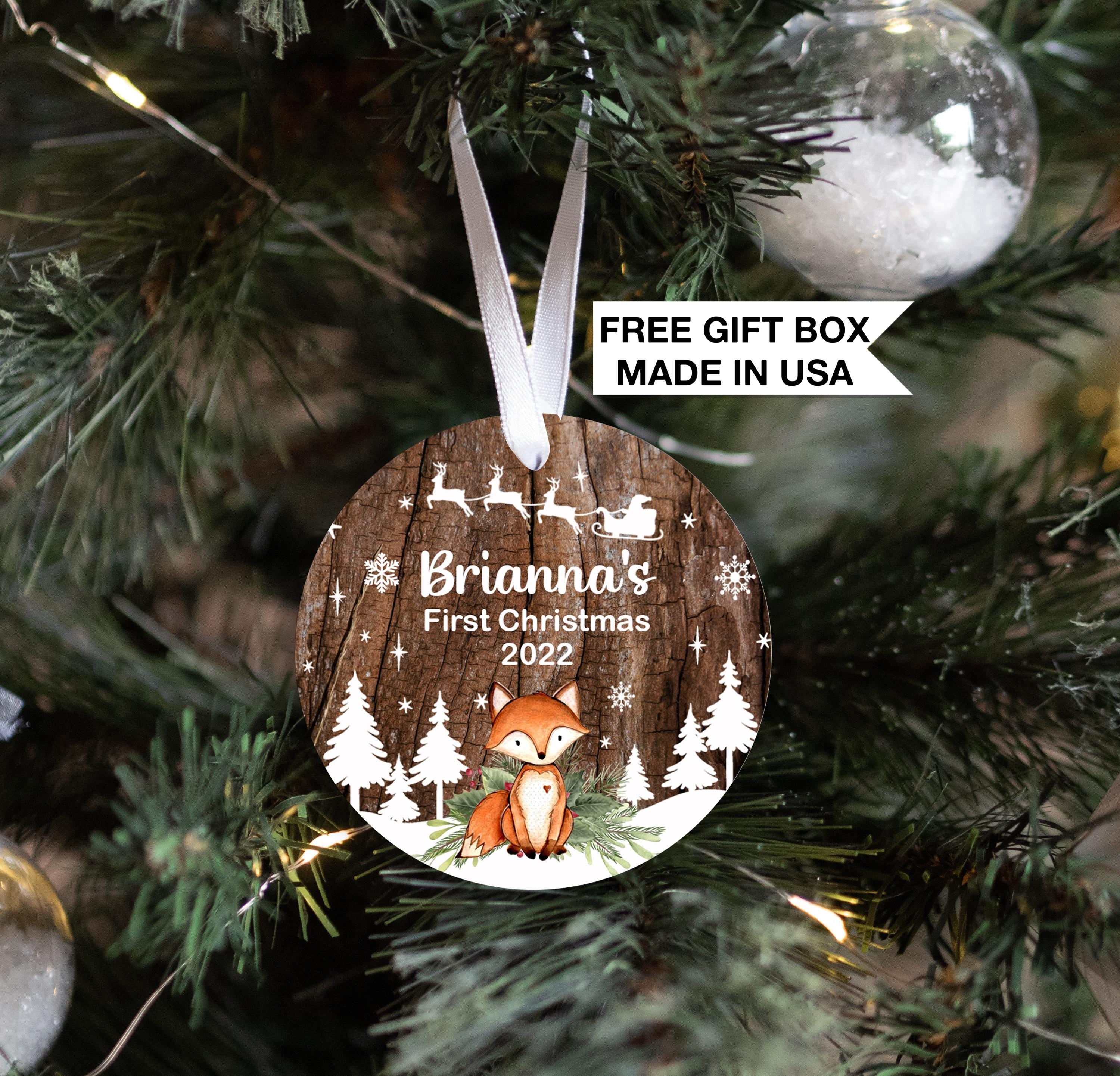 First Christmas Woodland Fox Ornament, Personalized Baby's First Christmas Ornament