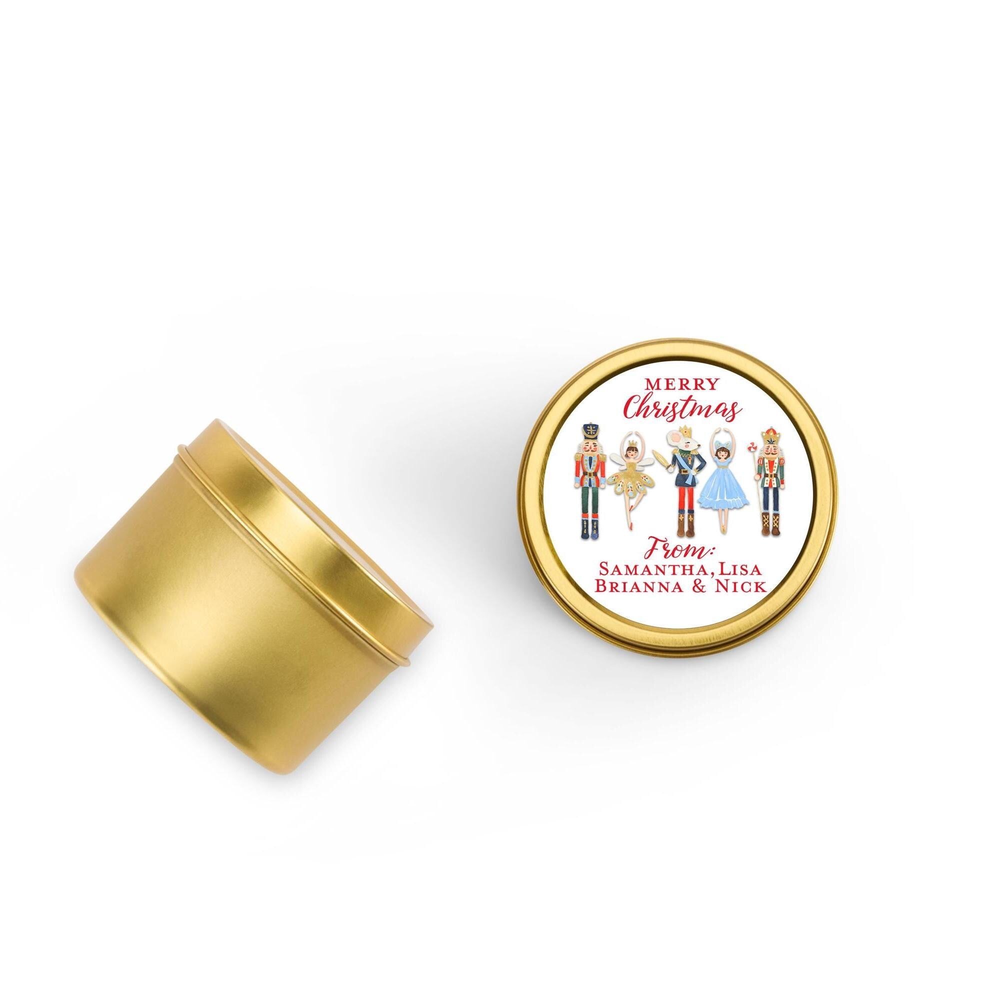 The Nutcracker Ballet Christmas Candle Tins, Personalized Corporate Gift Soy Candles, Set of 10