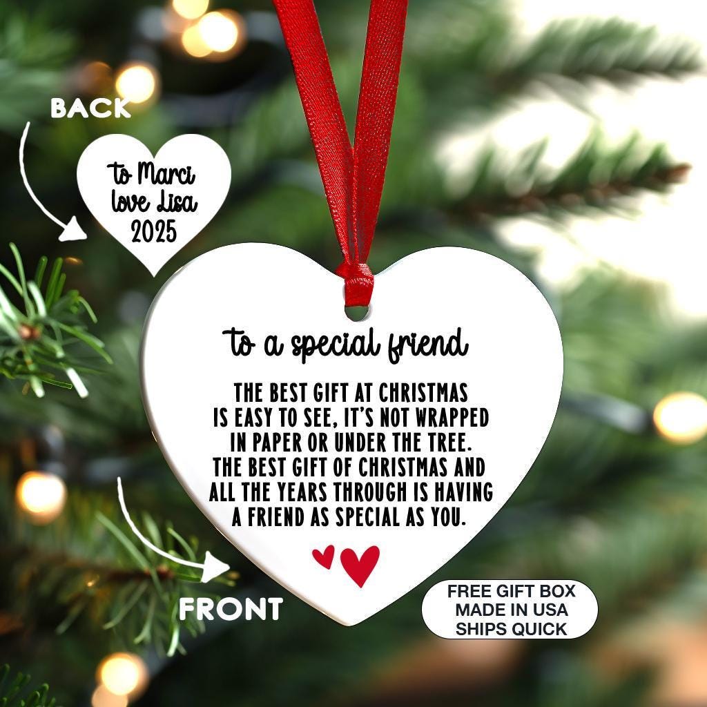 Friendship Christmas Ornament, Personalized Gift For Best Friend, Heart Shape Keepsake