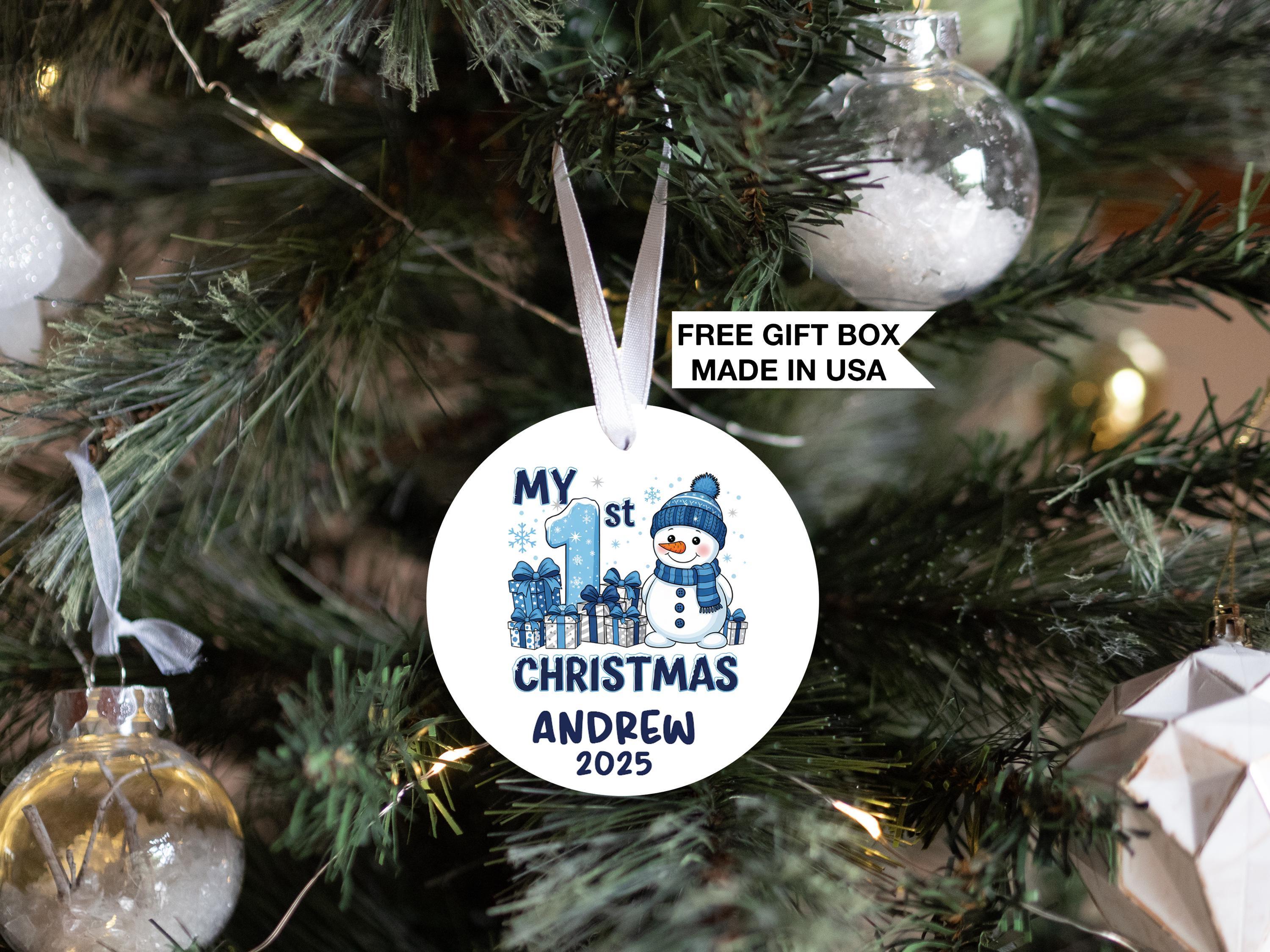 Baby's First Christmas Ornament, Personalized Baby Boy Snowman First Christmas