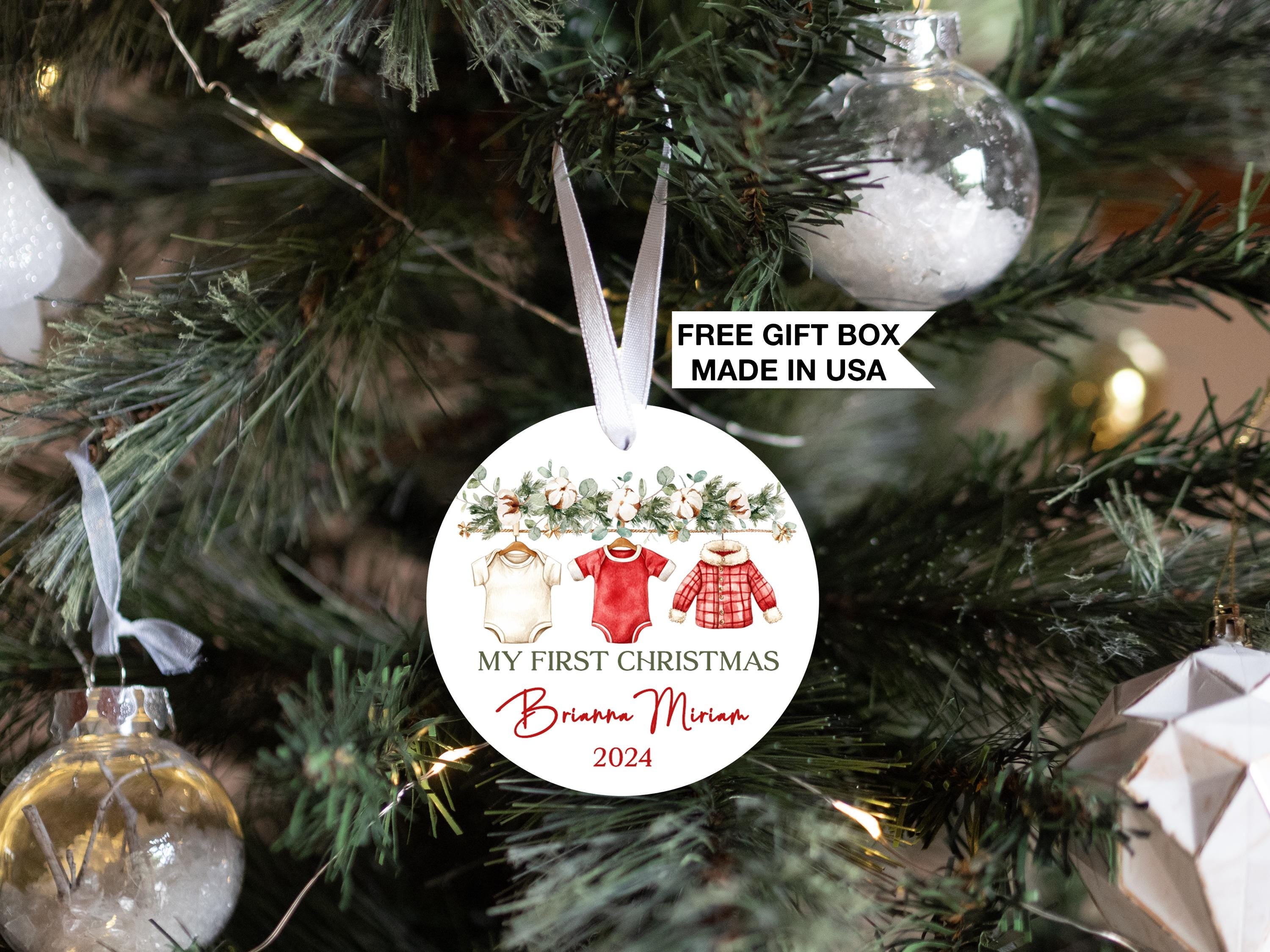 Baby's First Christmas Ornament | Personalized Baby Outfit Christmas | Custom Baby Christmas Ornament | Greenery Baby Gift