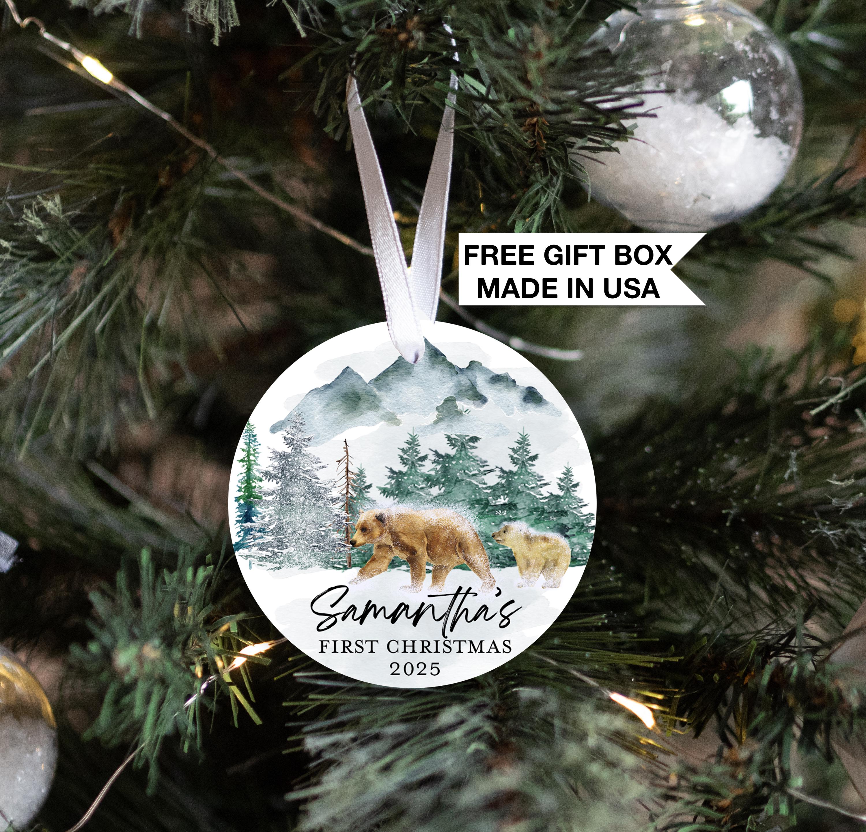 Bear Baby's First Christmas Ornament, Personalized Winter Wonderland Baby First Christmas