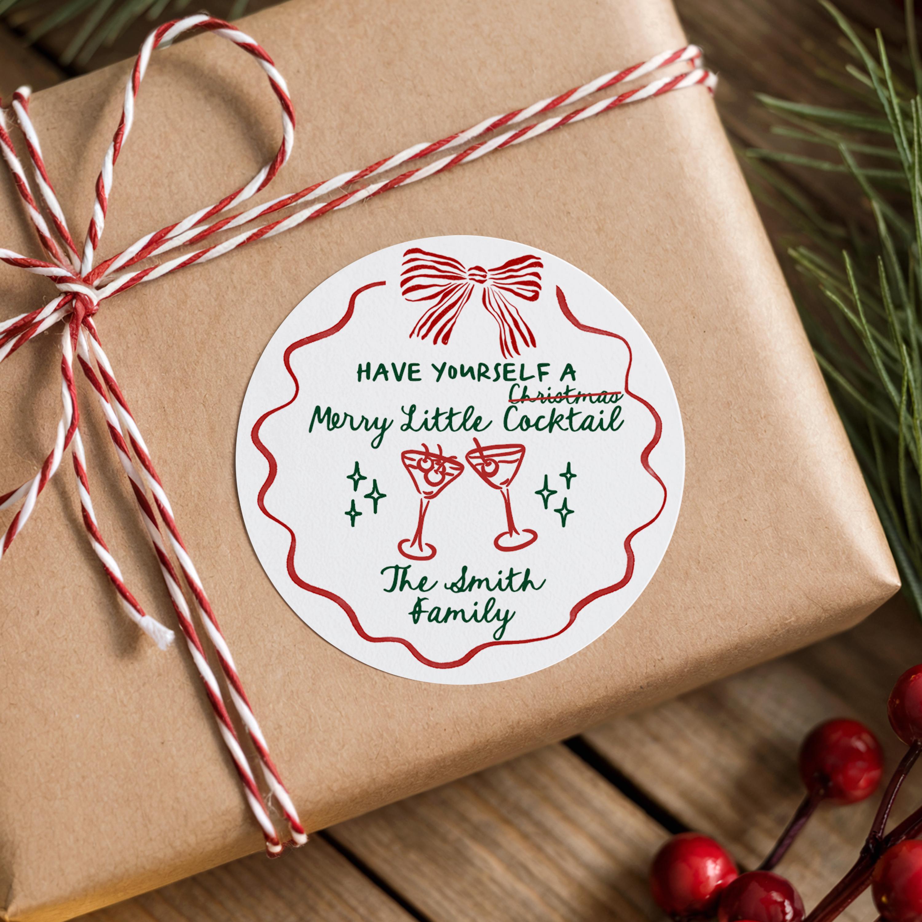 Merry Little Cocktail Christmas Stickers, Personalized Holiday Dinner Party Labels