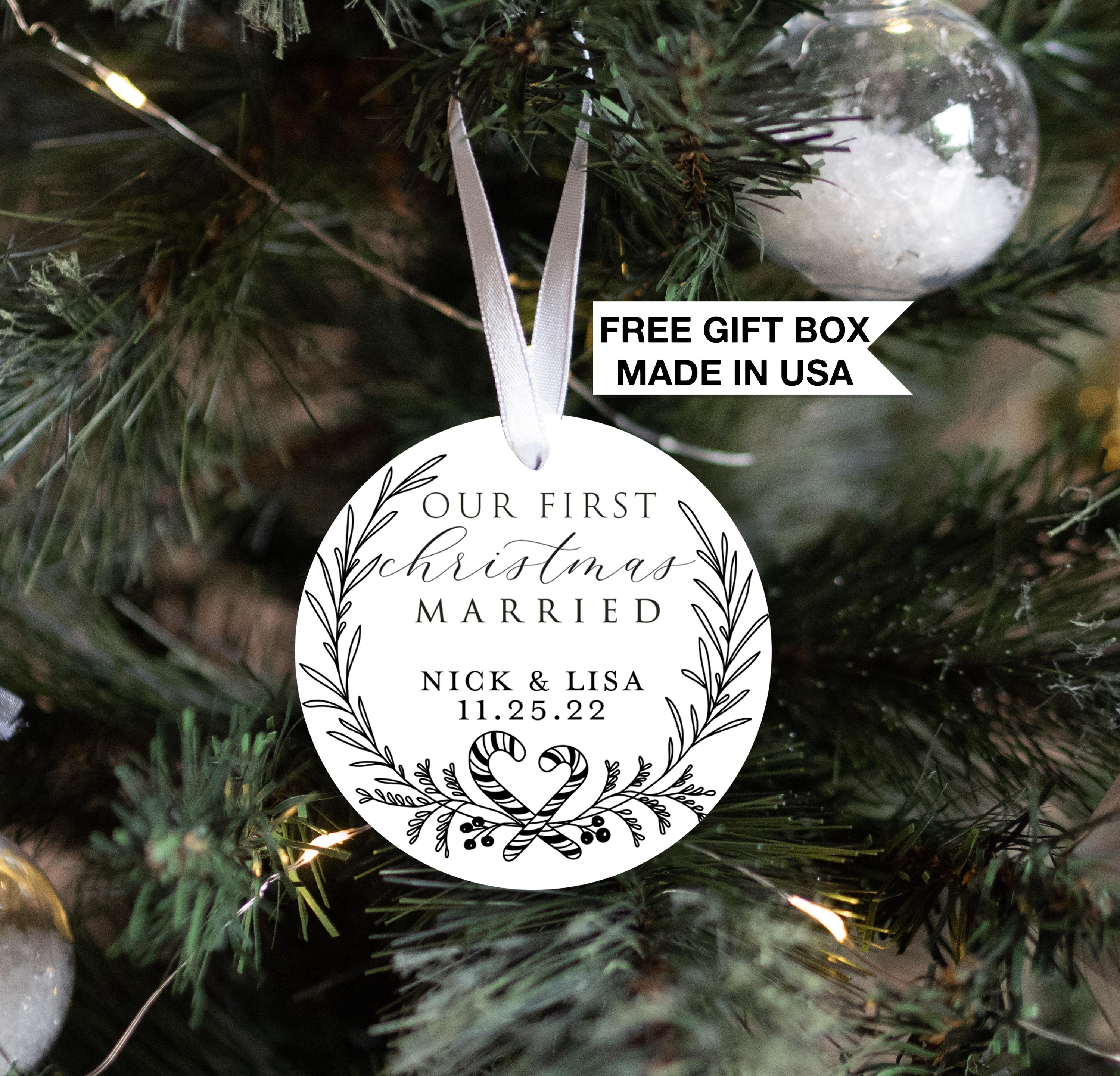 Married Christmas Candy Canes Ornament, Personalized Our First Christmas Newlywed Keepsake