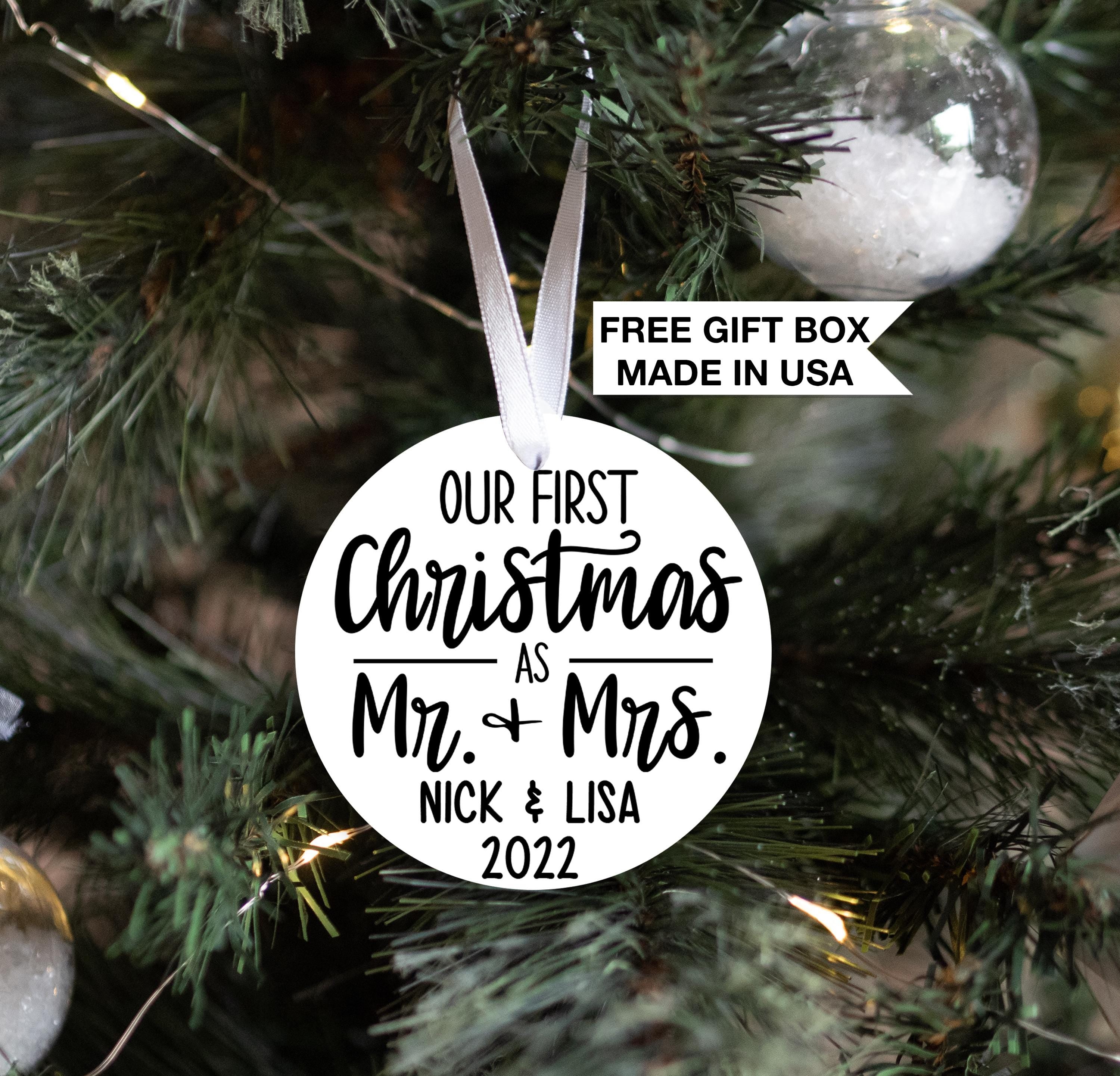 Married Christmas Ornament, Personalized First Christmas as Mr & Mrs, Wedding gift Keepsake