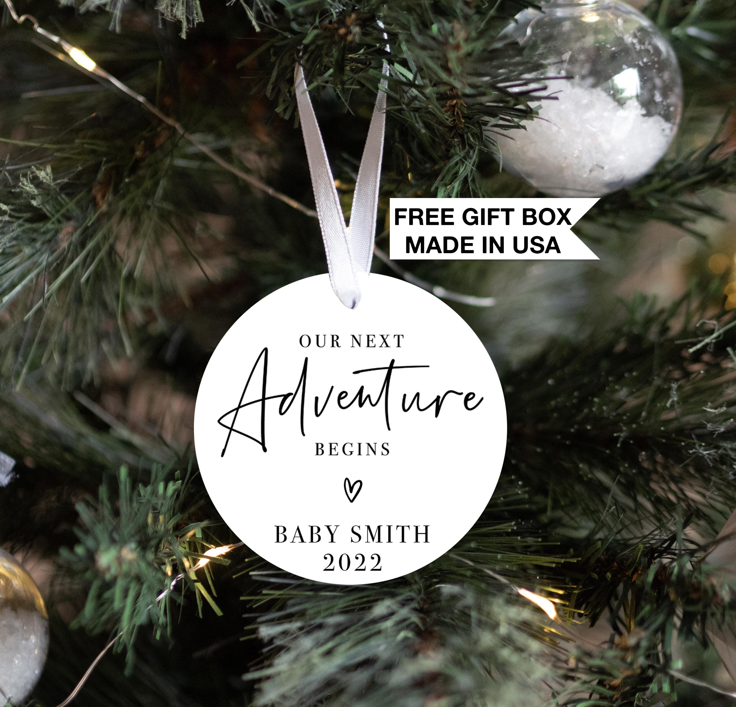 Our Next Adventure Begins Christmas Ornament, Personalized Baby First Christmas, Baby On The Way