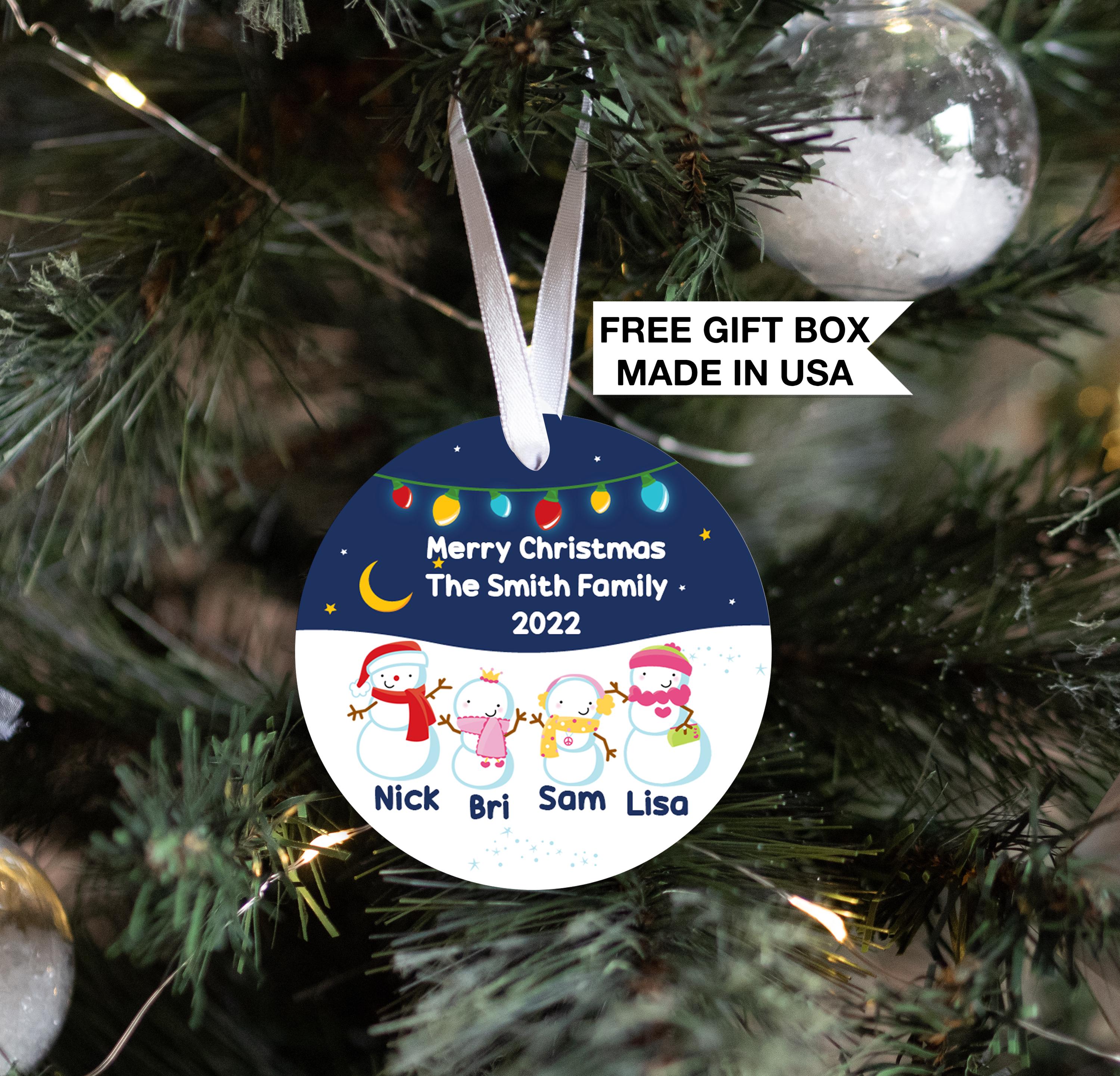 Snowman Family Christmas Ornament, Personalized Our Family Ornament
