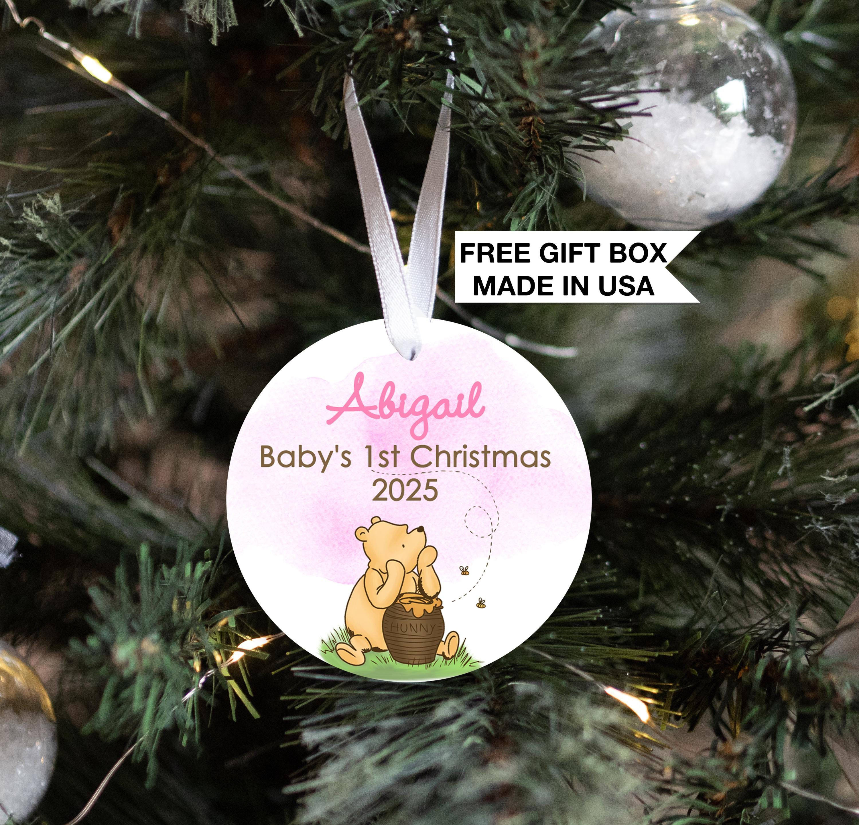 Winnie-The-Pooh Baby's 1st Christmas Ornament Baby Girl Pink | Baby First Christmas | Personalized Baby Christmas Ornament