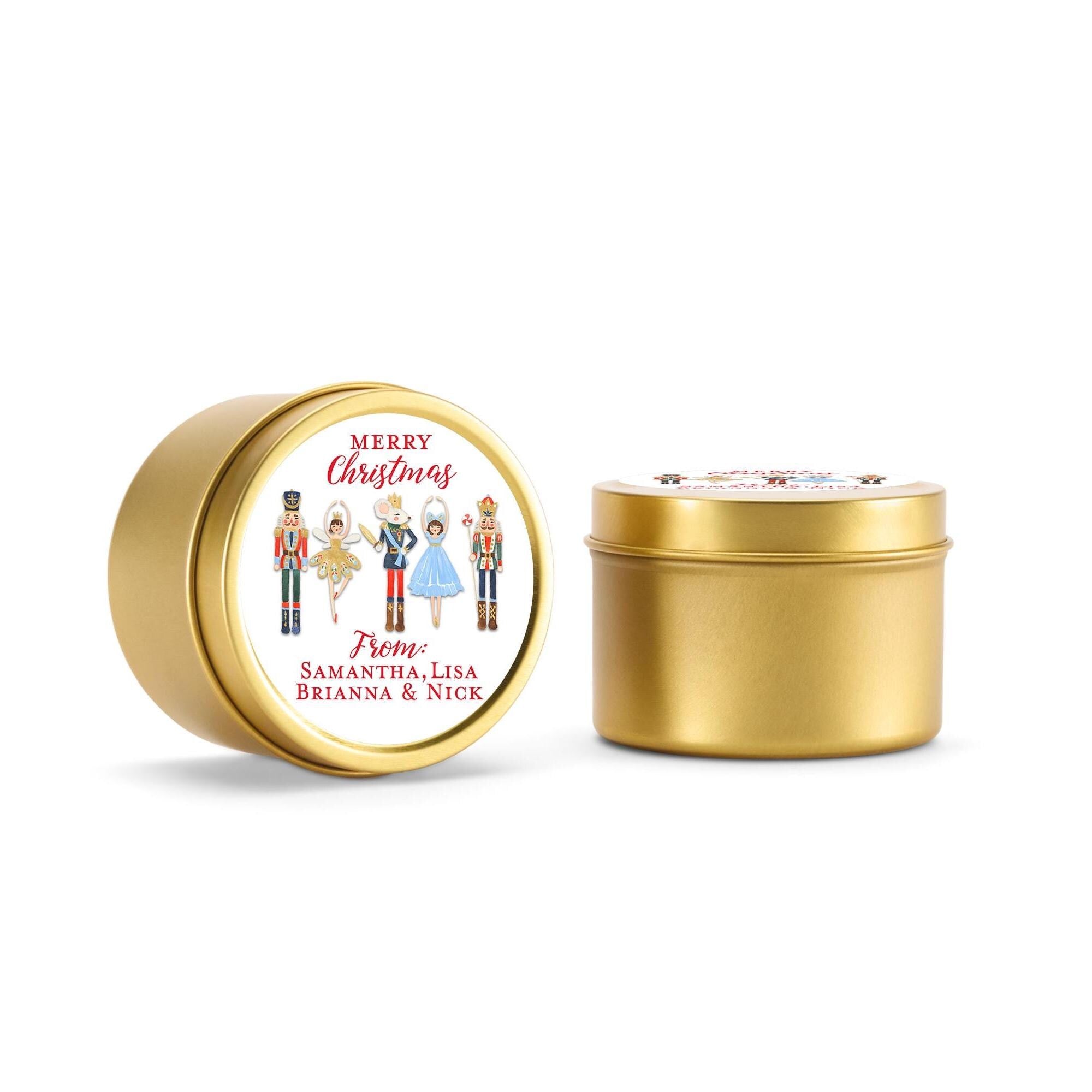 The Nutcracker Ballet Christmas Candle Tins, Personalized Corporate Gift Soy Candles, Set of 10