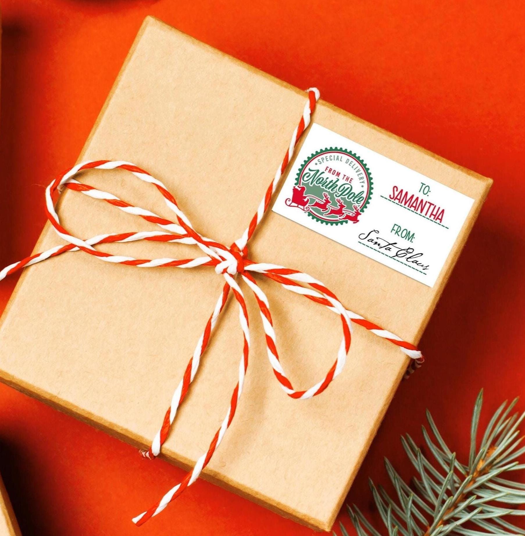 Christmas Gift Labels - Special Delivery North Pole Stickers - Signed Santa Personalized Rectangle Christmas Sticker Labels - Sheet of 18