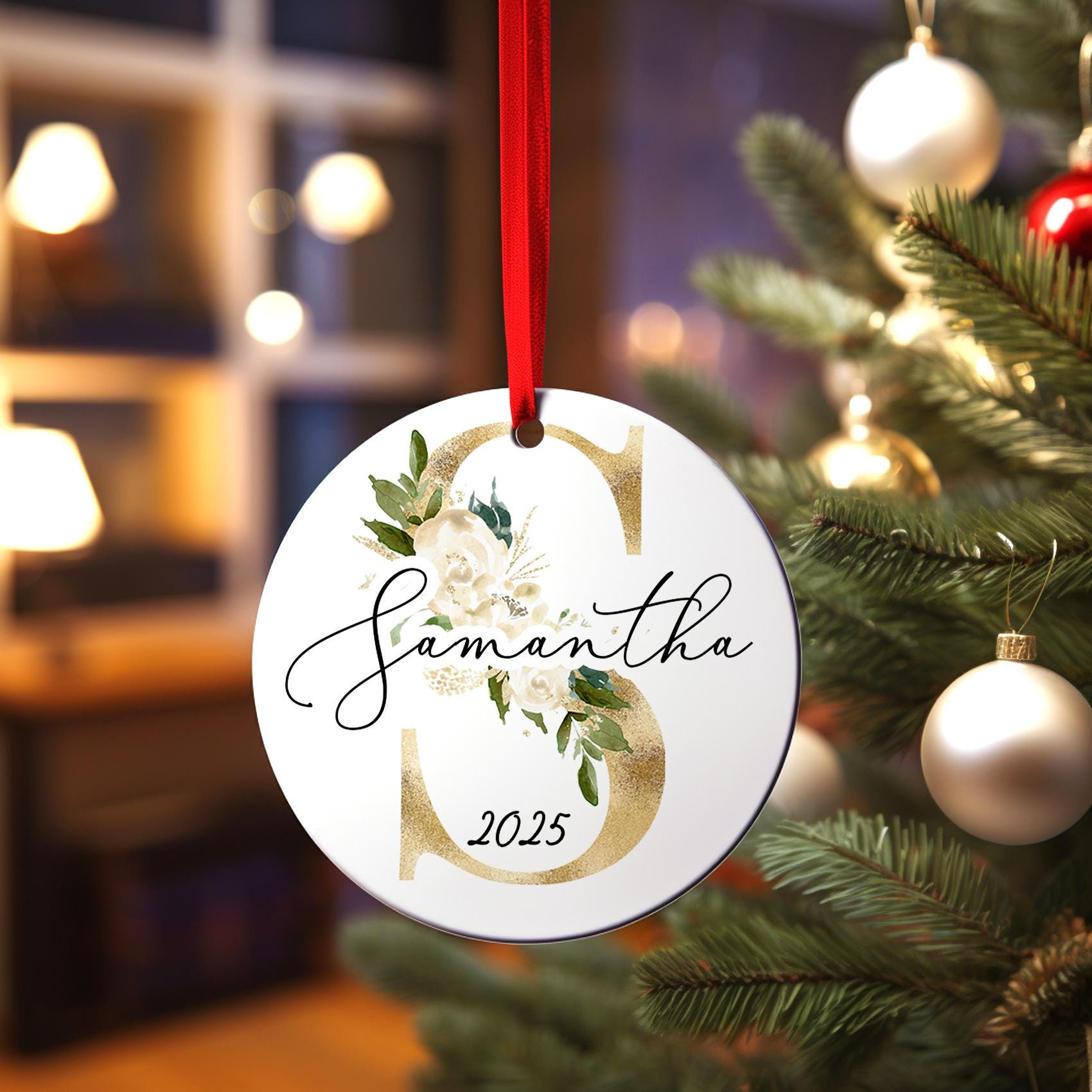 Initials Christmas Ornament, Personalized Initial Monogram Ornament, Last Name Family Keepsake