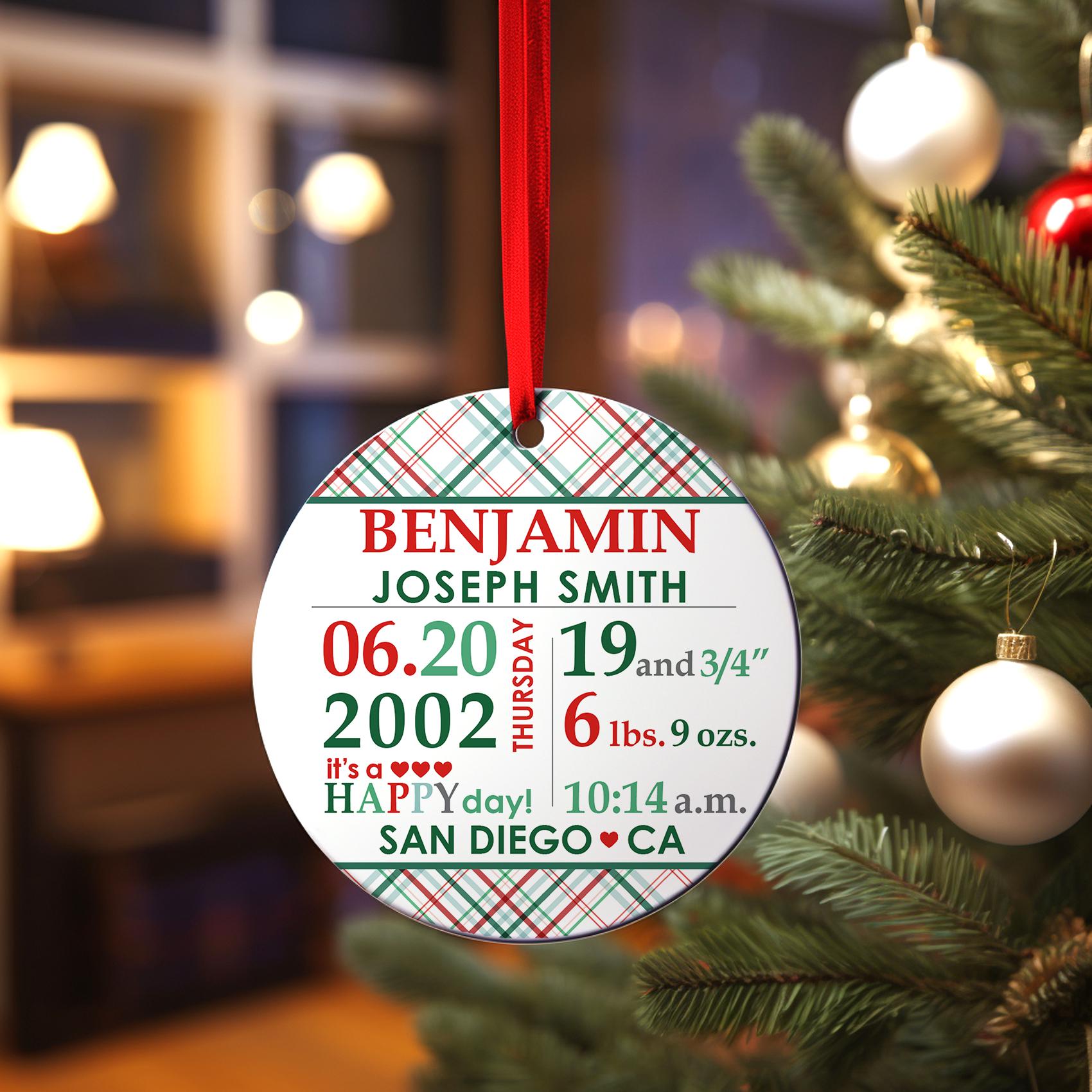 Birth Announcement Boy Ornament, Personalized Newborn Baby Birth Stats Keepsake