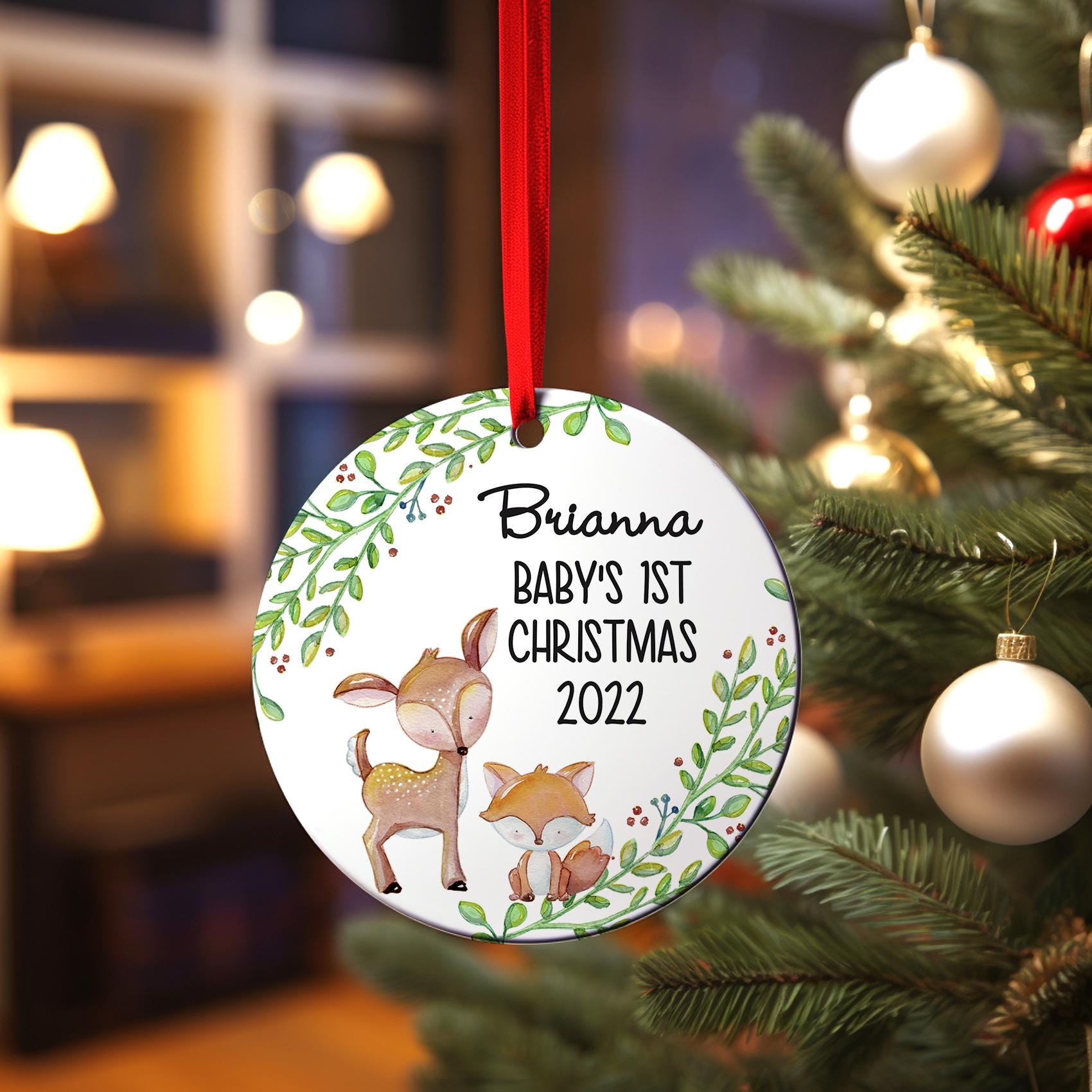 Personalized Woodland Baby's 1st Christmas Ornament