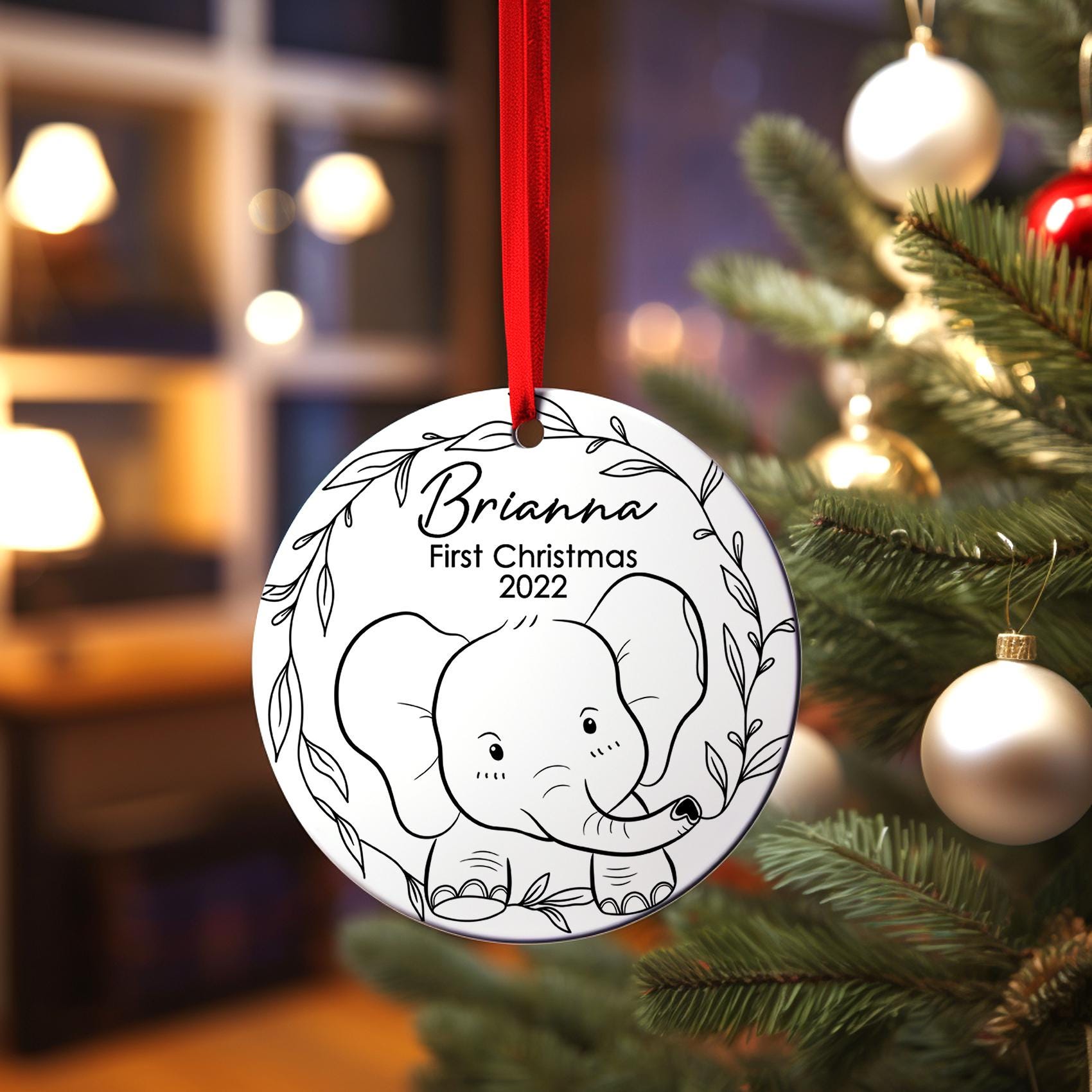 Personalized Elephant Baby's 1st Christmas Ornament| Baby First Christmas | Personalized Baby Christmas Ornament