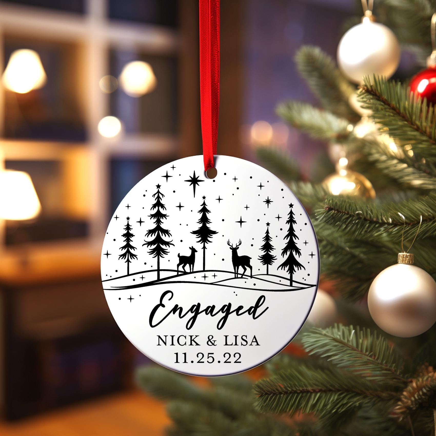 Engagement Christmas Ornament - Personalized First Christmas Keepsake - Engaged Gift 2025