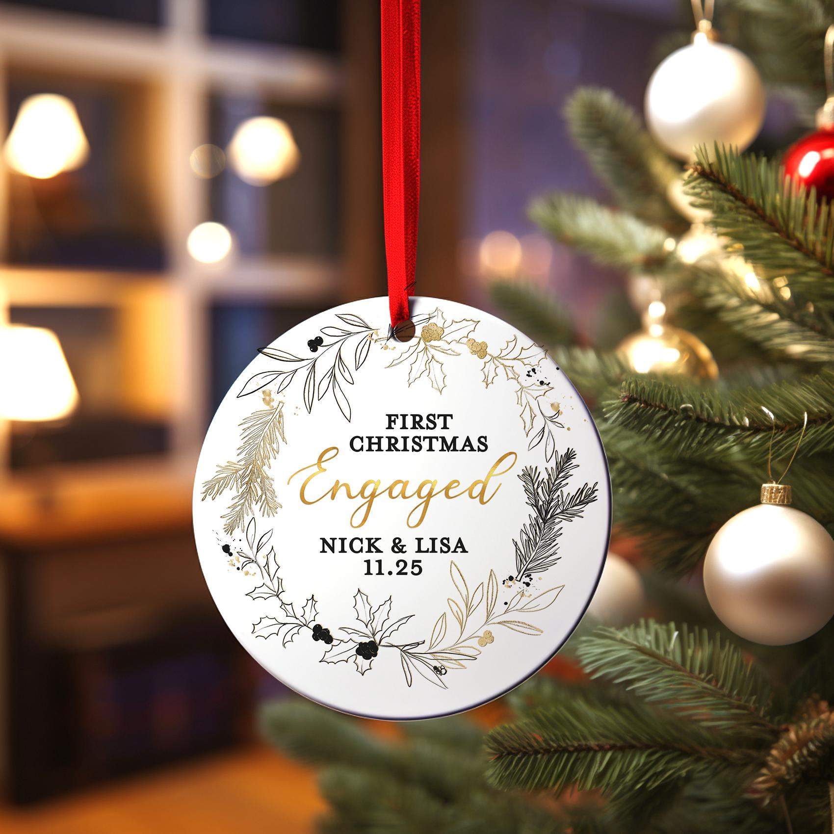 Engagement Christmas Ornament - Personalized First Christmas Keepsake - Engaged Christmas Gift 2025