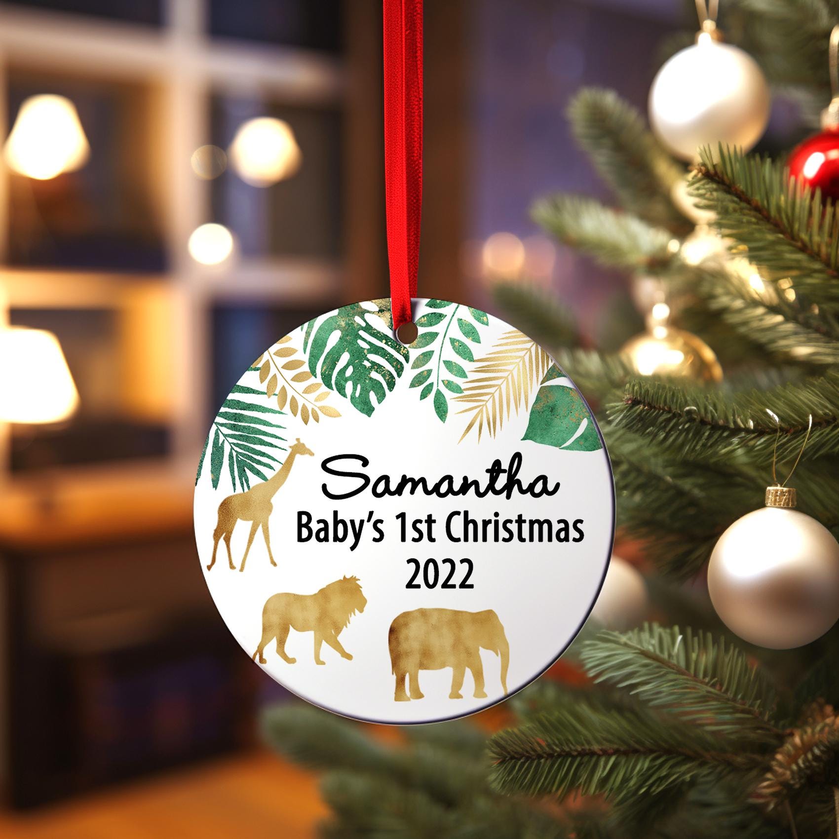 Personalized Jungle Safari Baby's 1st Christmas Ornament