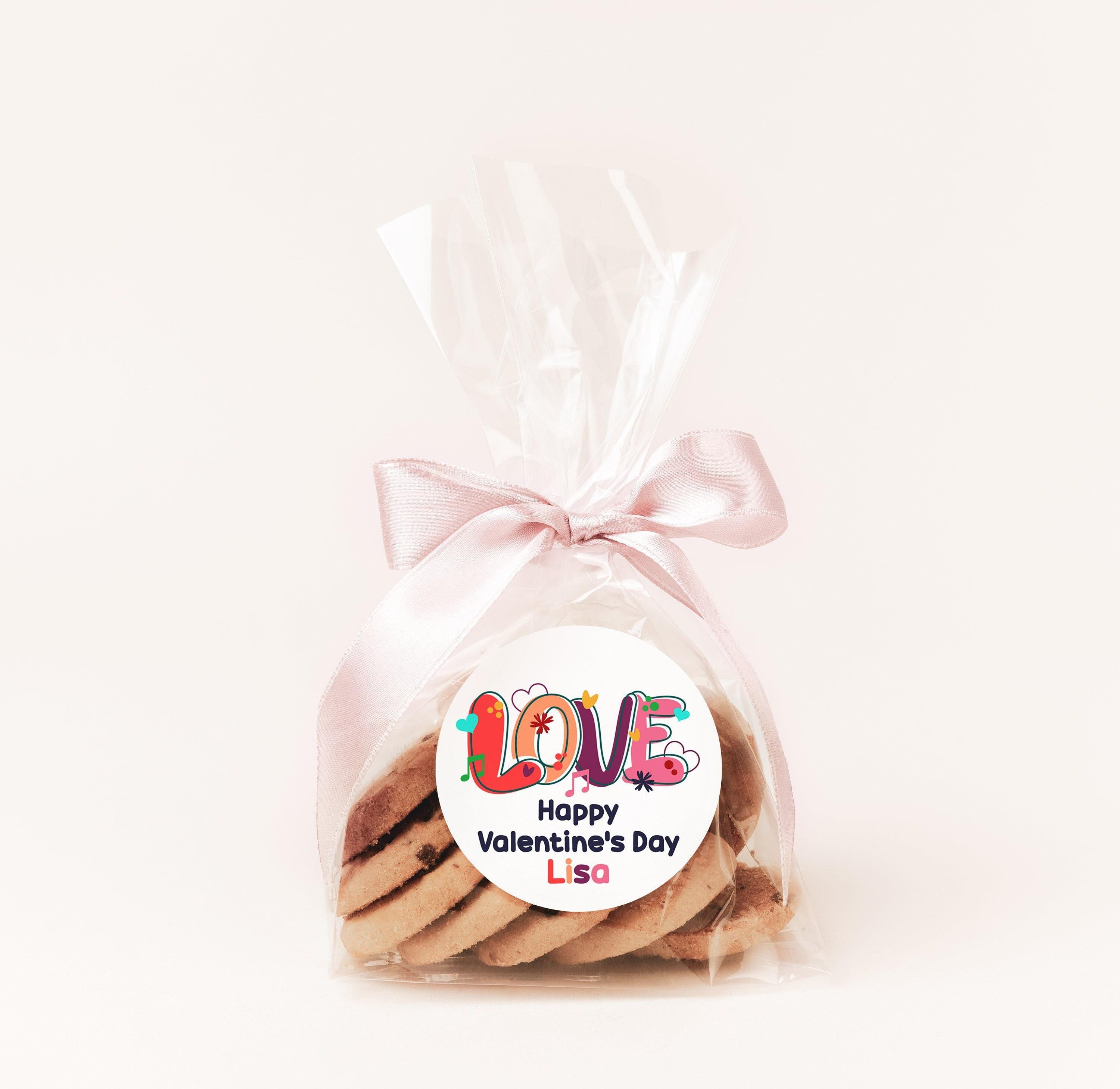 Floral Love Bubble Valentines Day Stickers - Personalized Valentine Round Sticker Labels - Classroom Valentines for School
