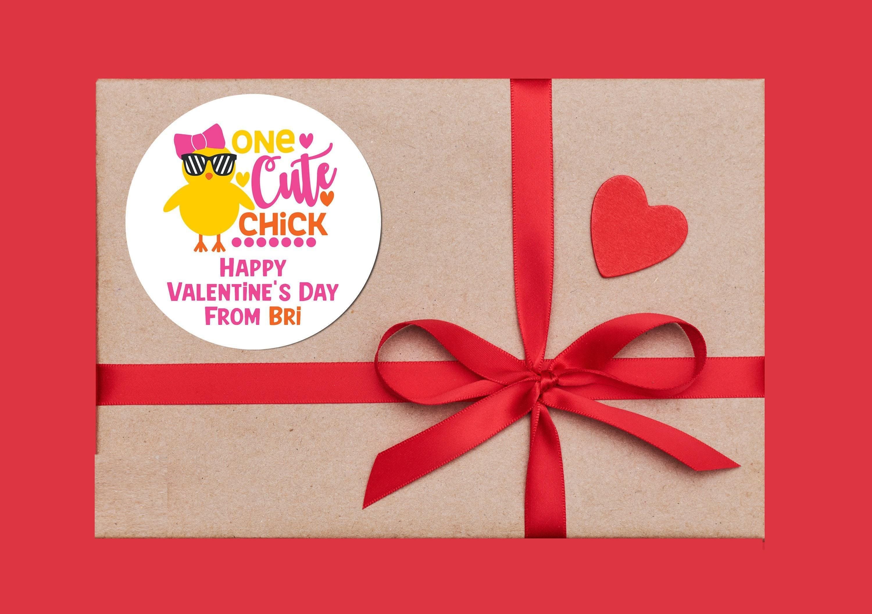 One Cute Chick Valentines Day Stickers - Personalized Valentine Round Sticker Labels - Classroom Valentines for School