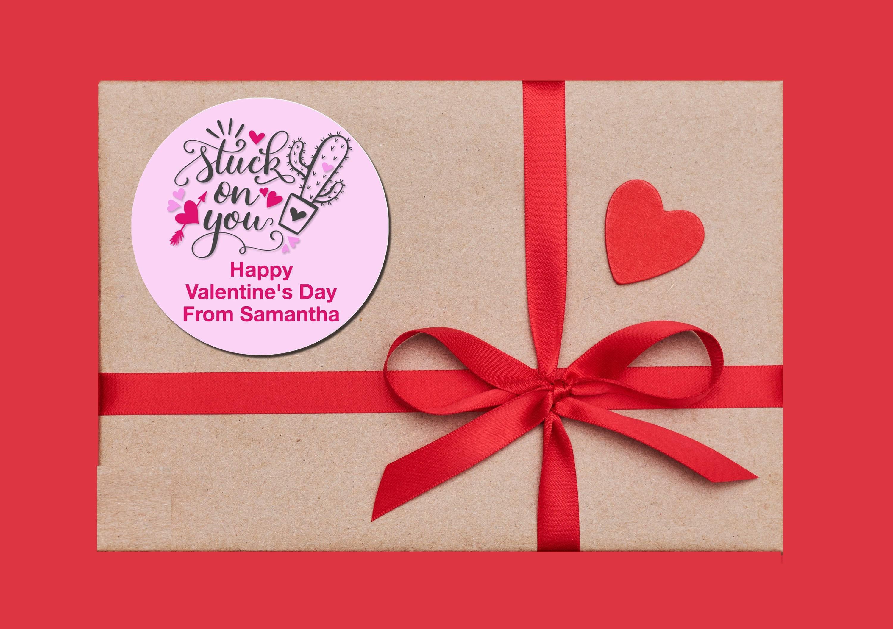 Stuck On You Valentine's Day Stickers - Personalized Valentine Round Sticker Labels - Classroom Valentines for School