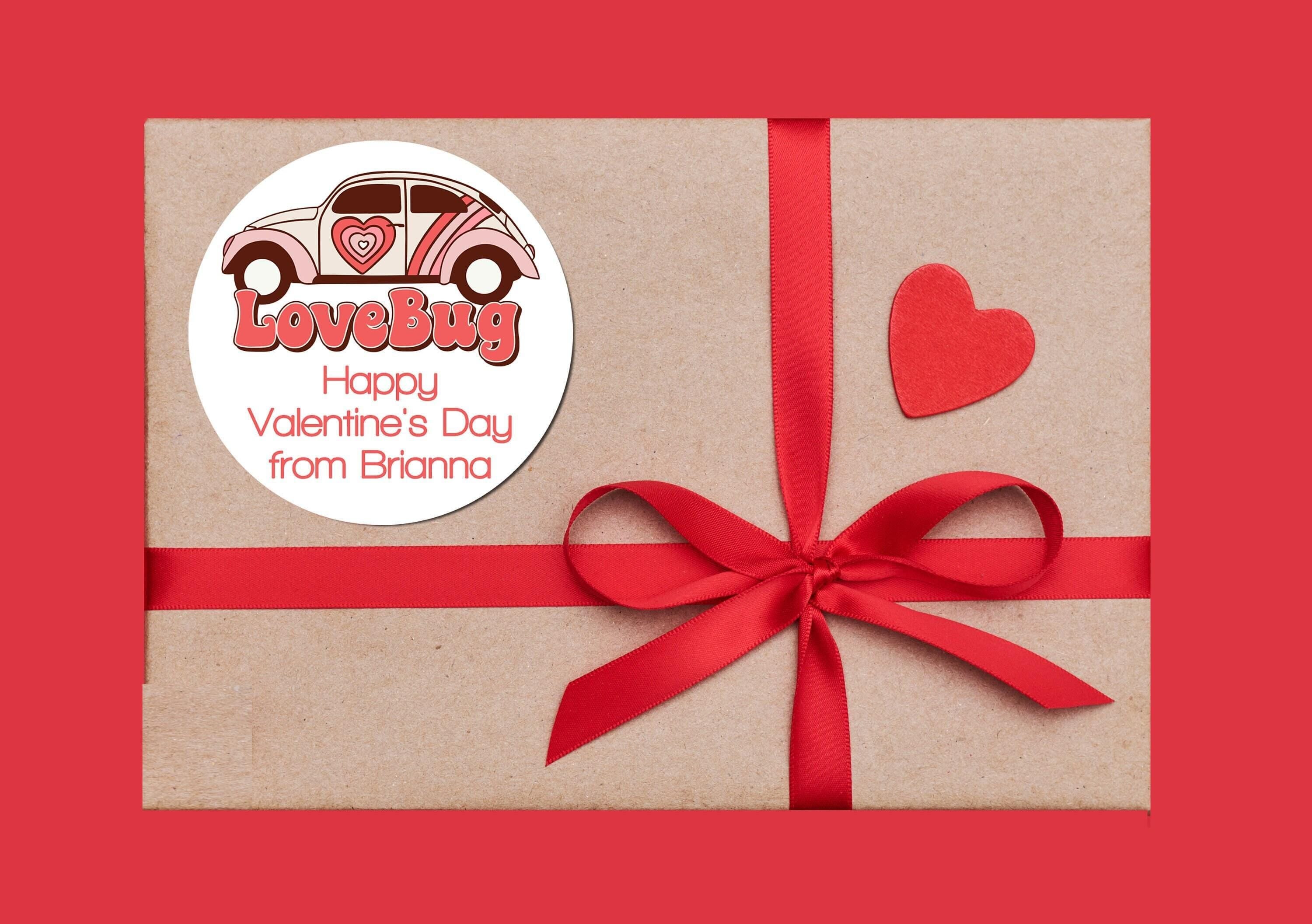 Love Bug Classic Bug Valentine's Day Stickers - Personalized Valentine Round Sticker Labels - Classroom Valentines for School