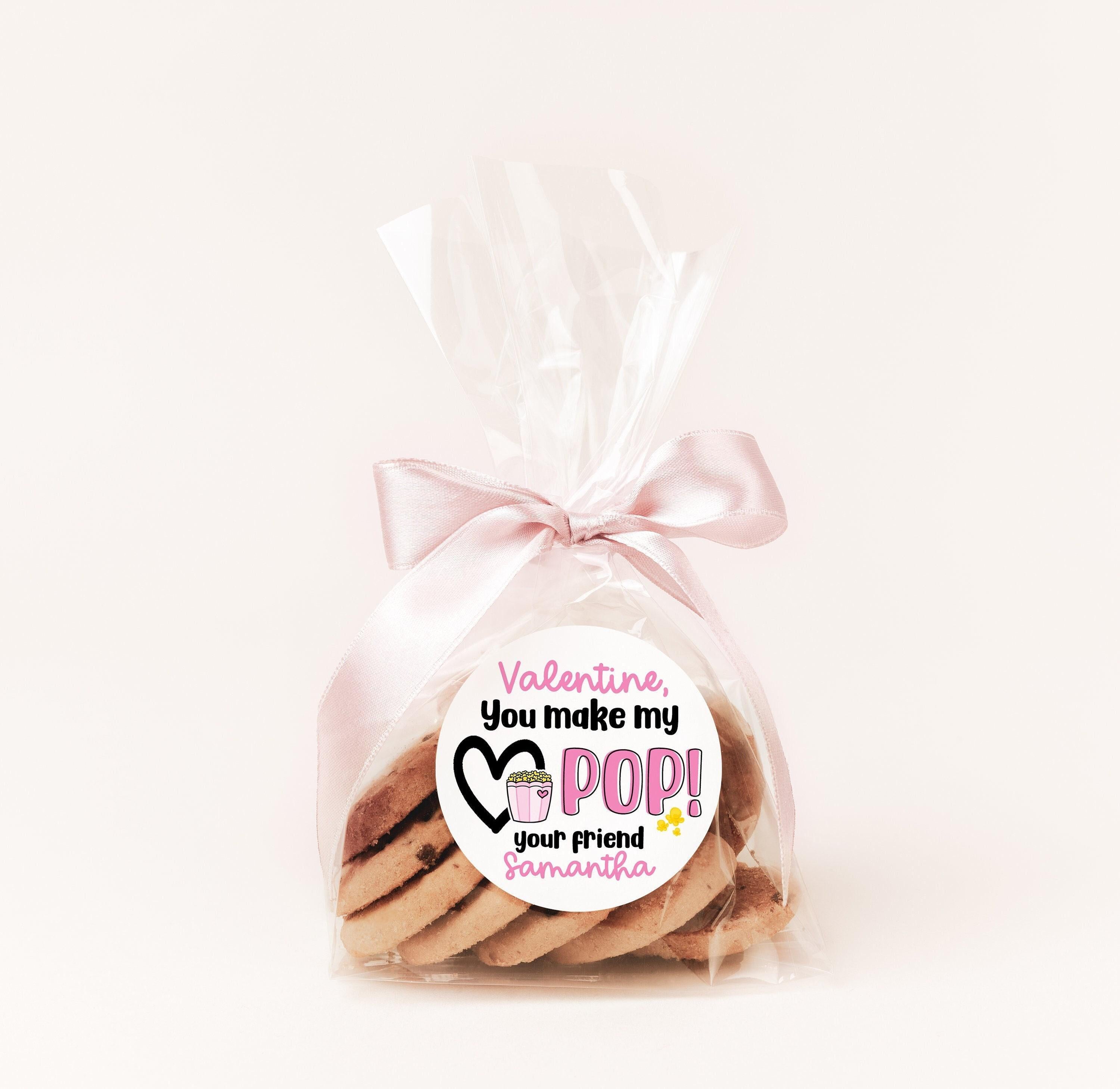You Make My Heart Pop Valentines Day Stickers - Personalized Popcorn Pink Valentine Round Sticker Labels - Classroom Valentines for School