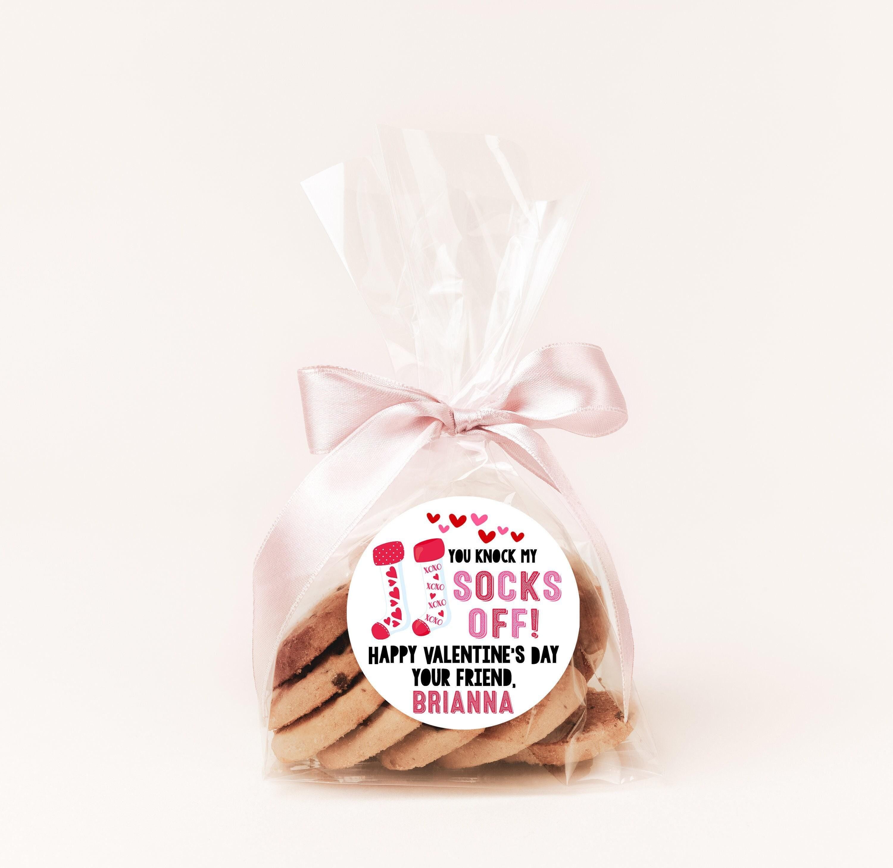 You Knock My Socks Off Valentines Day Stickers - Personalized Valentine Round Sticker Labels - Classroom Valentines for School