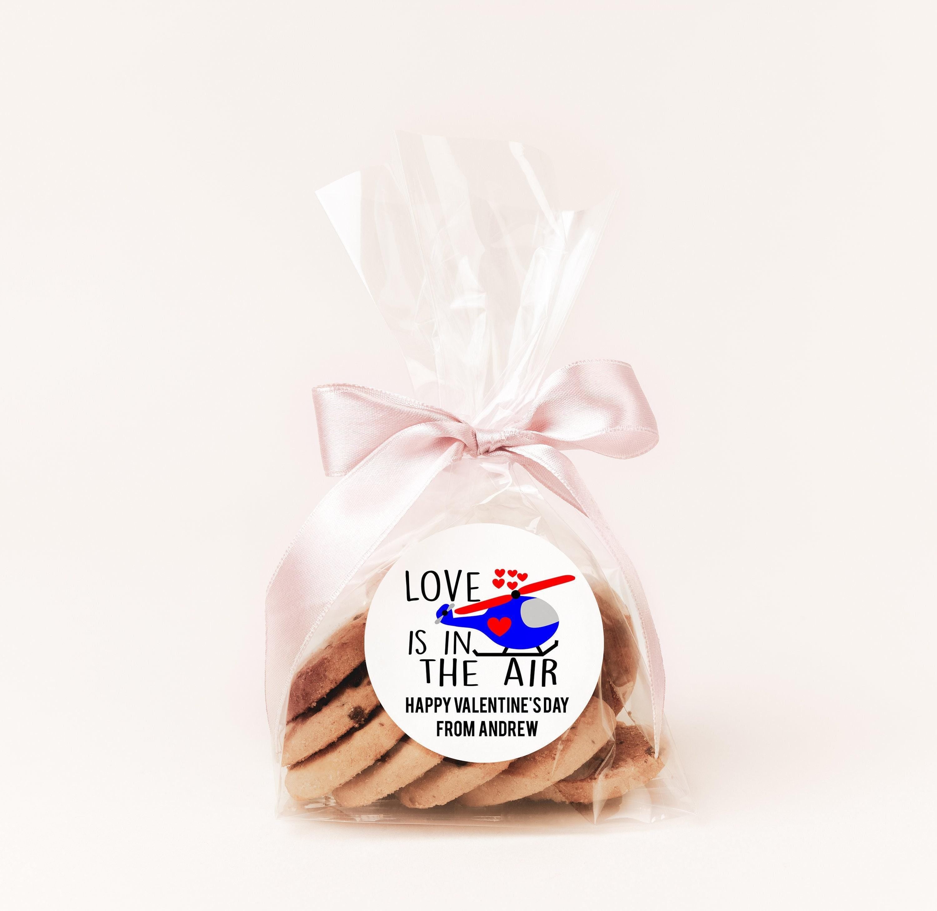 Love is in the Air Helicopter Valentines Day Stickers - Personalized Valentine Round Sticker Labels - Classroom Valentines for School