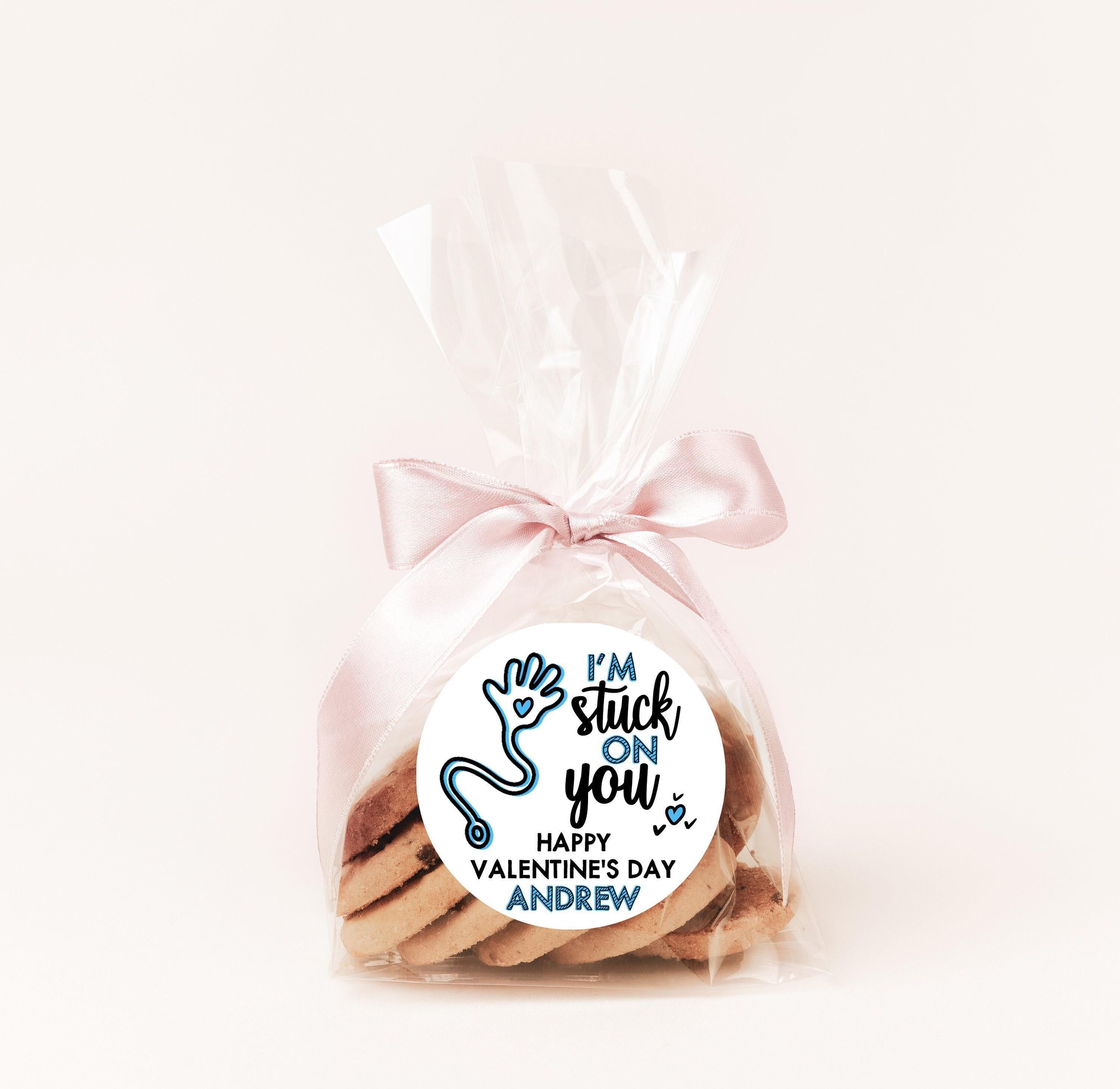 Sticky Hand High Five Blue Valentines Day Stickers - Personalized Valentine Round Sticker Labels - Classroom Valentines for School