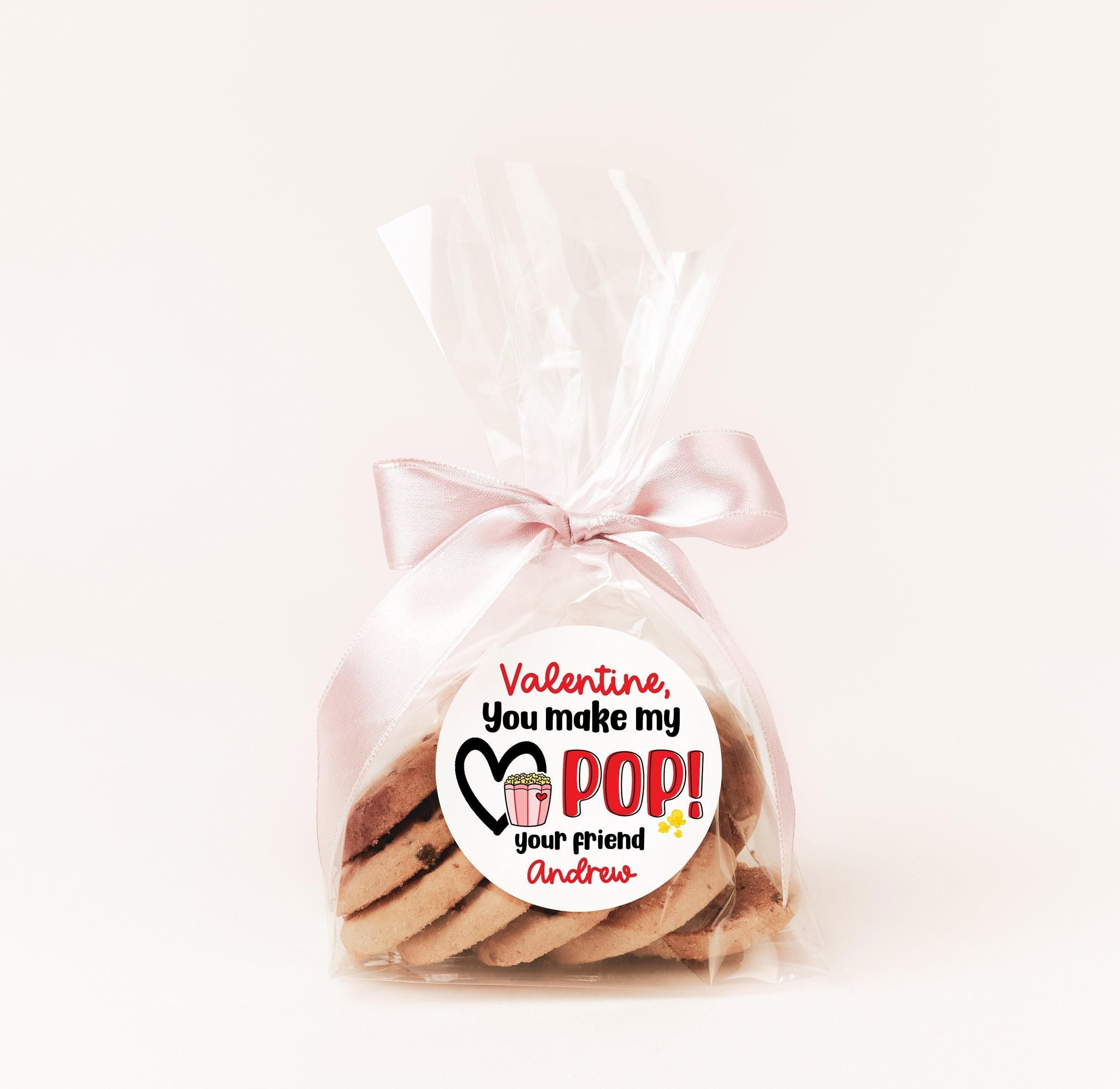 You Make My Heart Pop Valentines Day Stickers - Personalized Popcorn Red Valentine Round Sticker Labels - Classroom Valentines for School